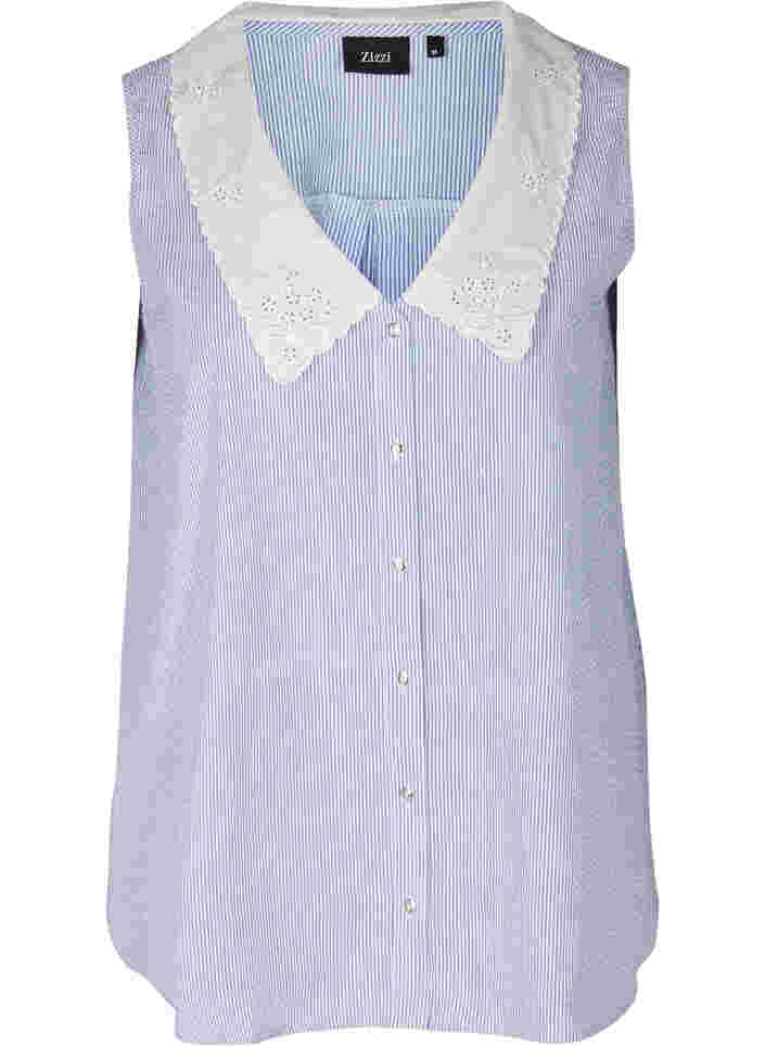 Gestreepte mouwloze blouse met kraag, Marlin, Packshot image number 0