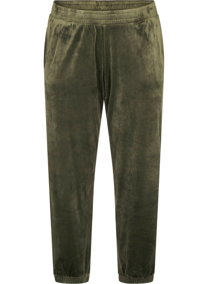 Losvallende fluwelen broek, Groen, Packshot image number 0