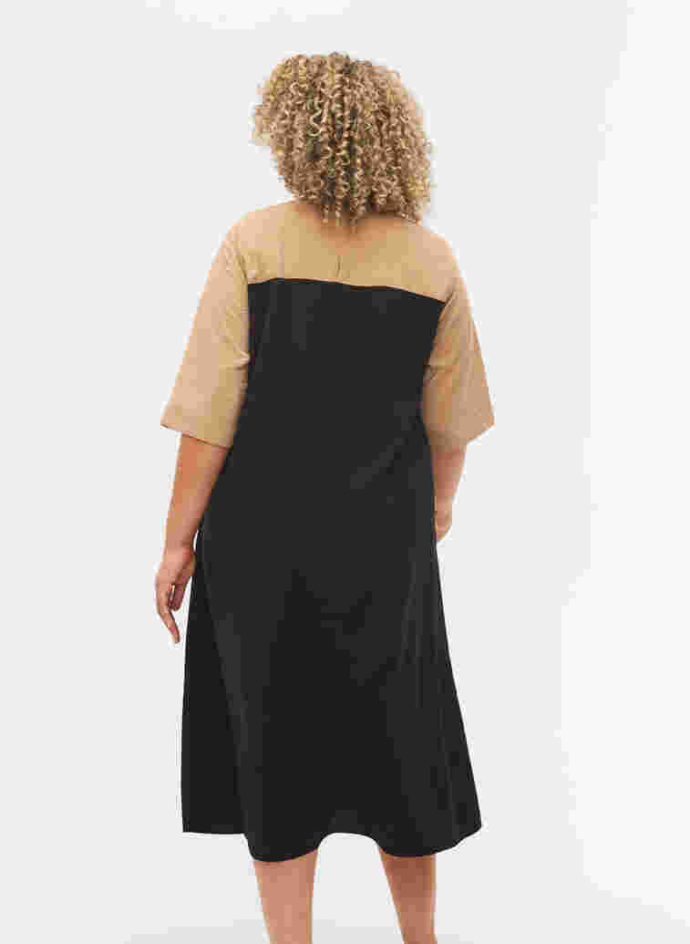 Viscose midi-jurk met colour-block, Black Comb, Model image number 1