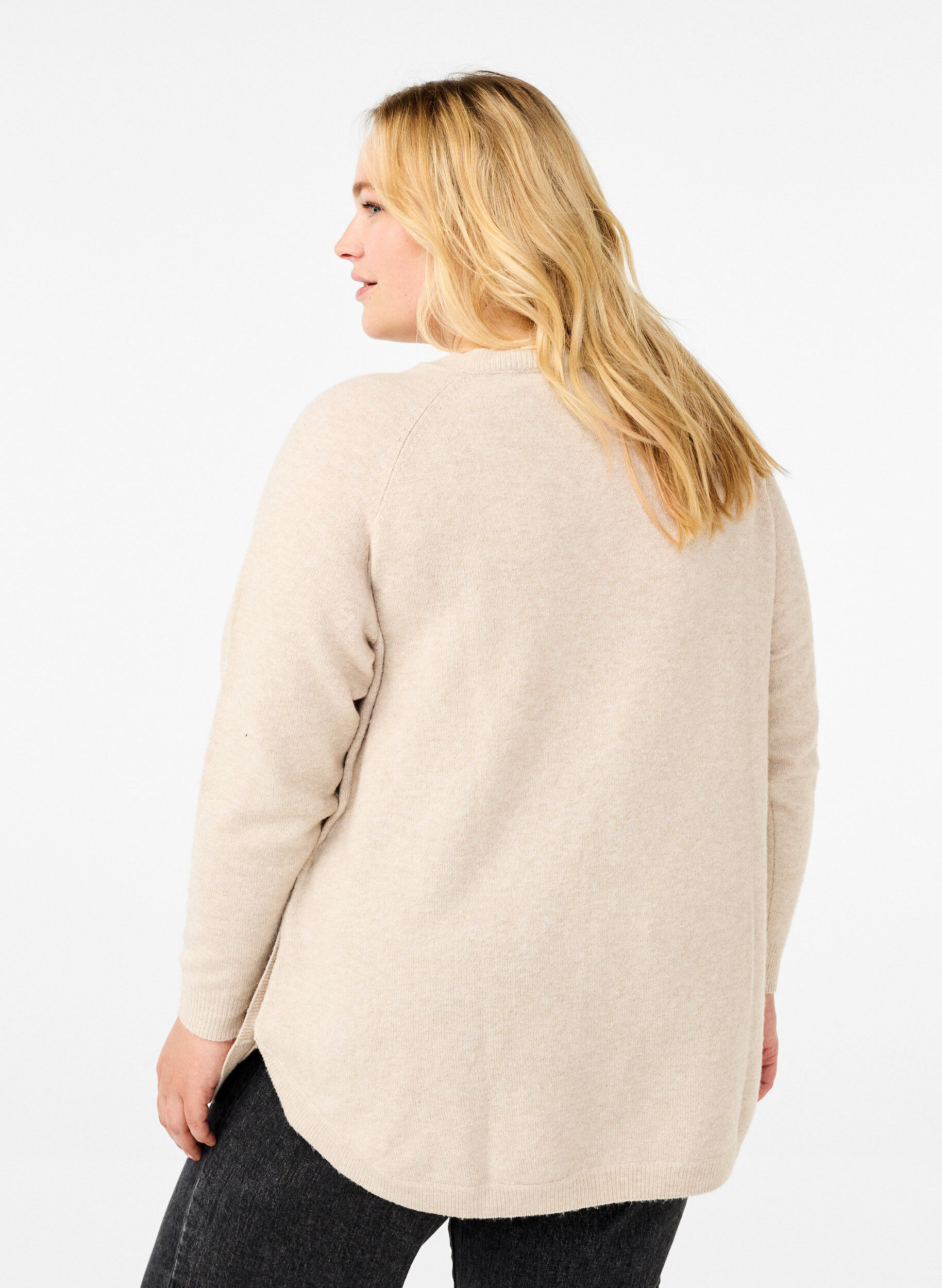 Zizzi Gebreide blouse met kralen, Pumice Stone Mel., Model image number 1