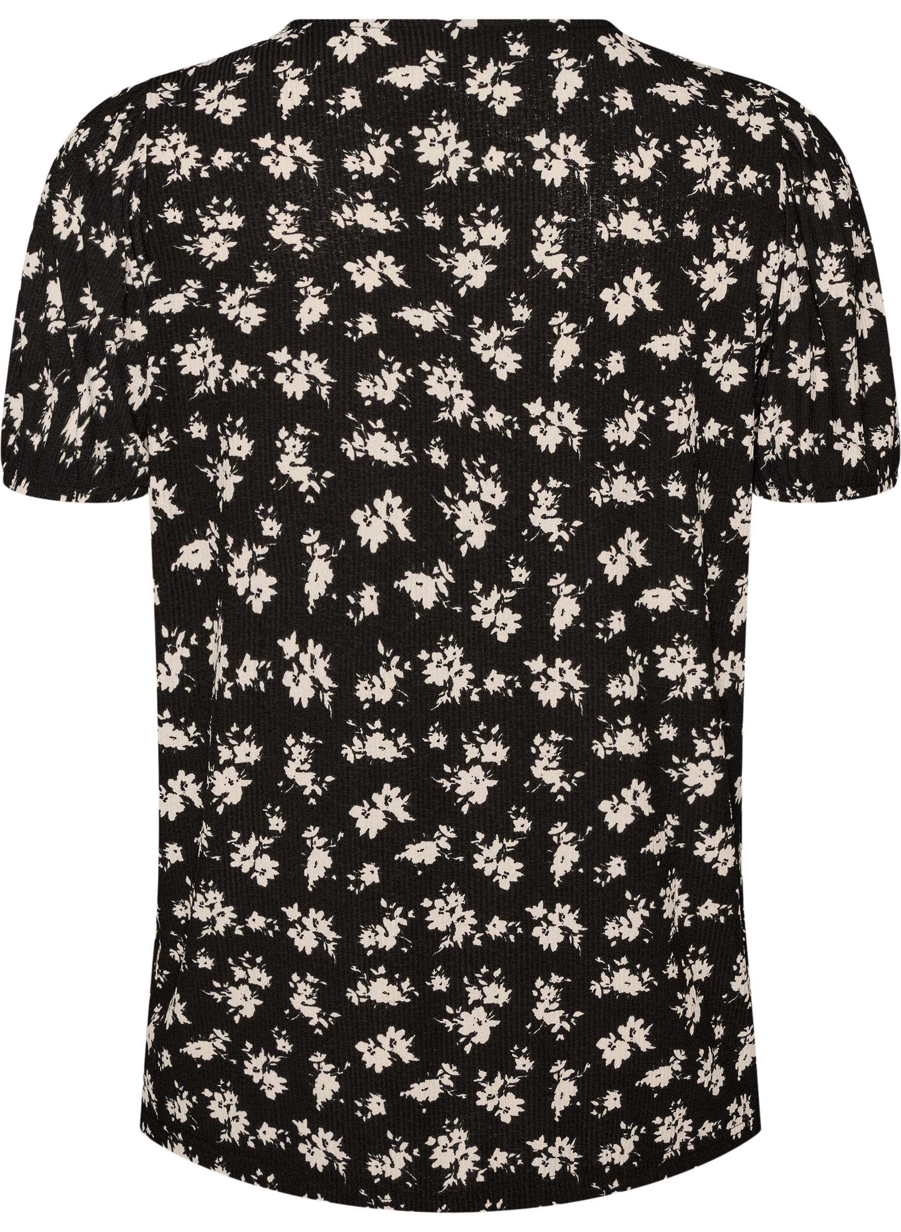 ZizziBlouse met lange mouwen en bloemenprint, Zwart, Packshot image number 1