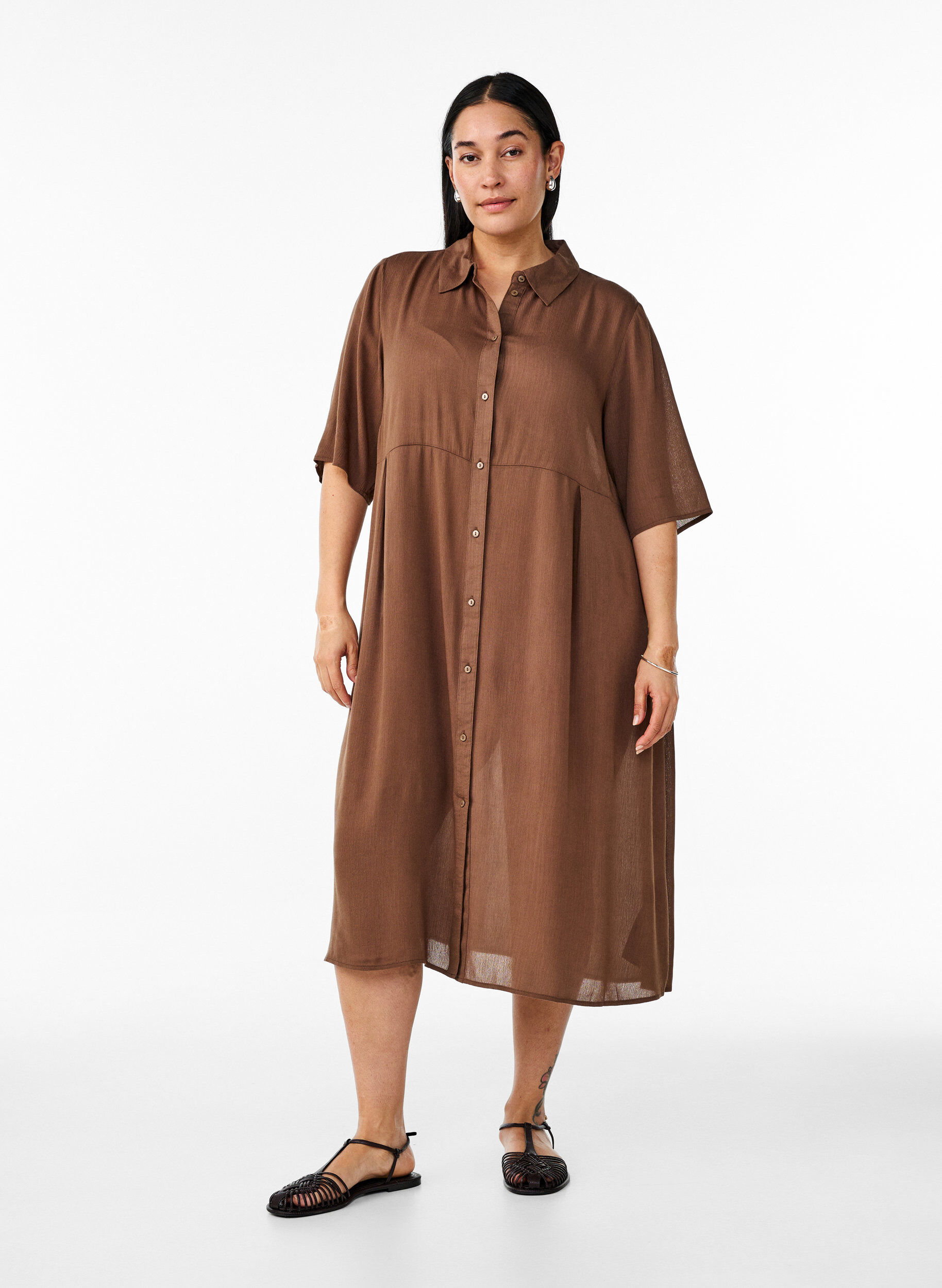 ZizziMidi shirtjurk met korte mouwen, Groen, Model image number 1