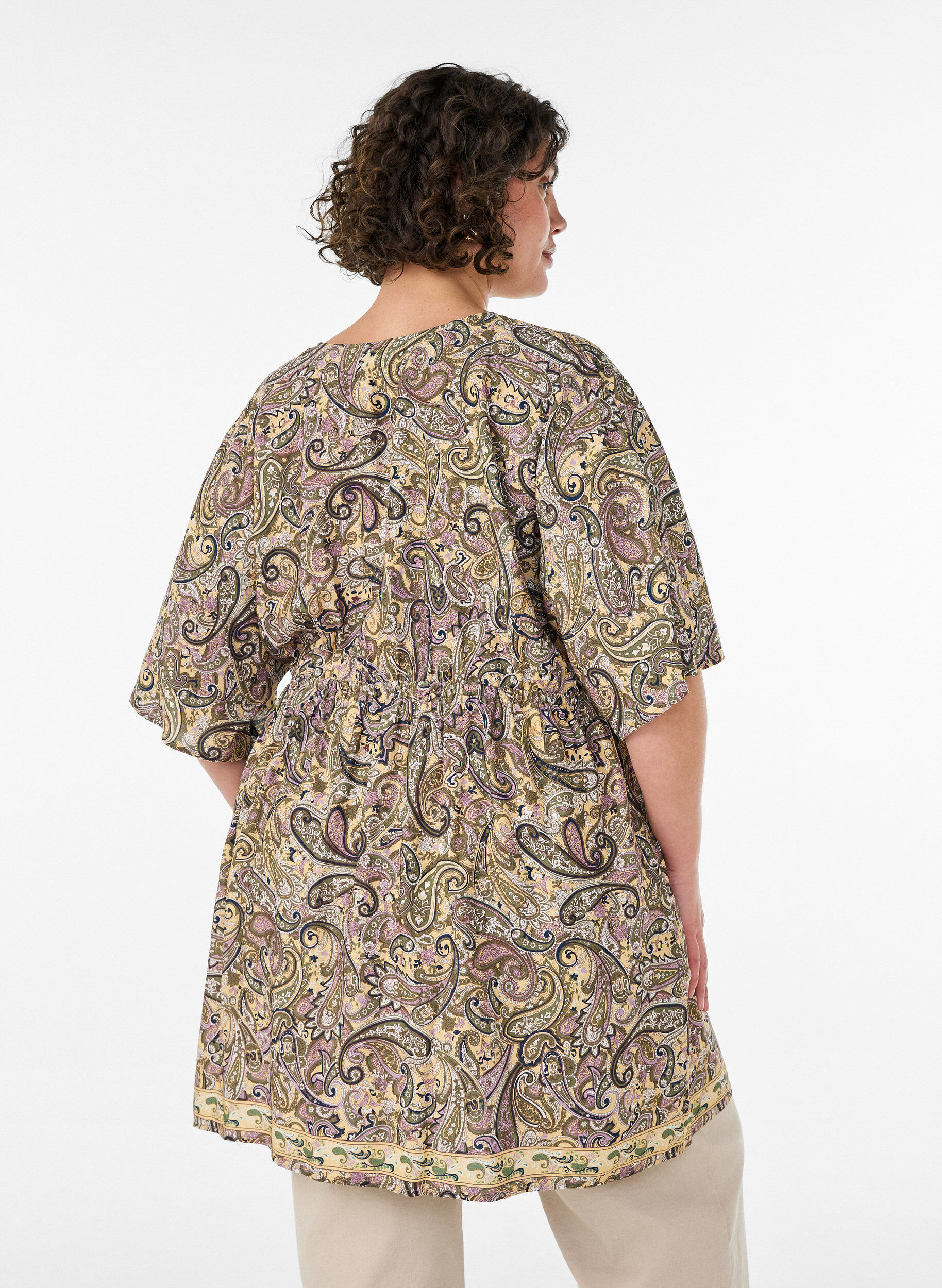 ZizziViscose tuniek met paisleyprint en aantrekkoord, Geel, Model image number 2