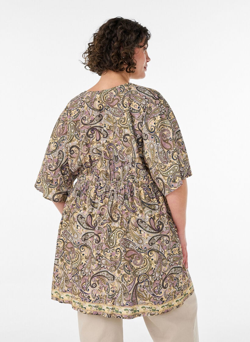 Viscose tuniek met paisleyprint en aantrekkoord, Geel, Model image number 2