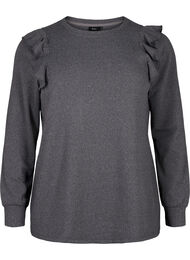  Blouse met lange mouwen en ruches, Dark Grey Melange
