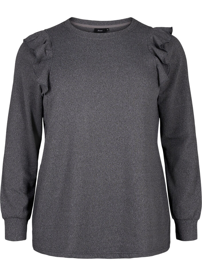  Blouse met lange mouwen en ruches, Dark Grey Melange, Packshot image number 0