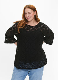 Crochet Blouse met 3/4 mouw, Black, Model