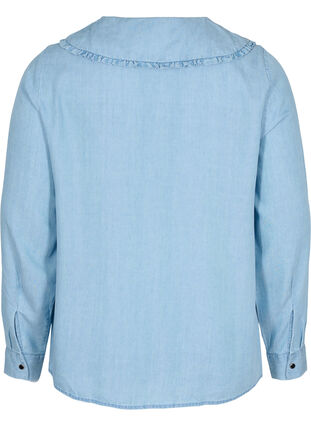 Shirt met grote kraag en ruches, Light blue denim, Packshot image number 1