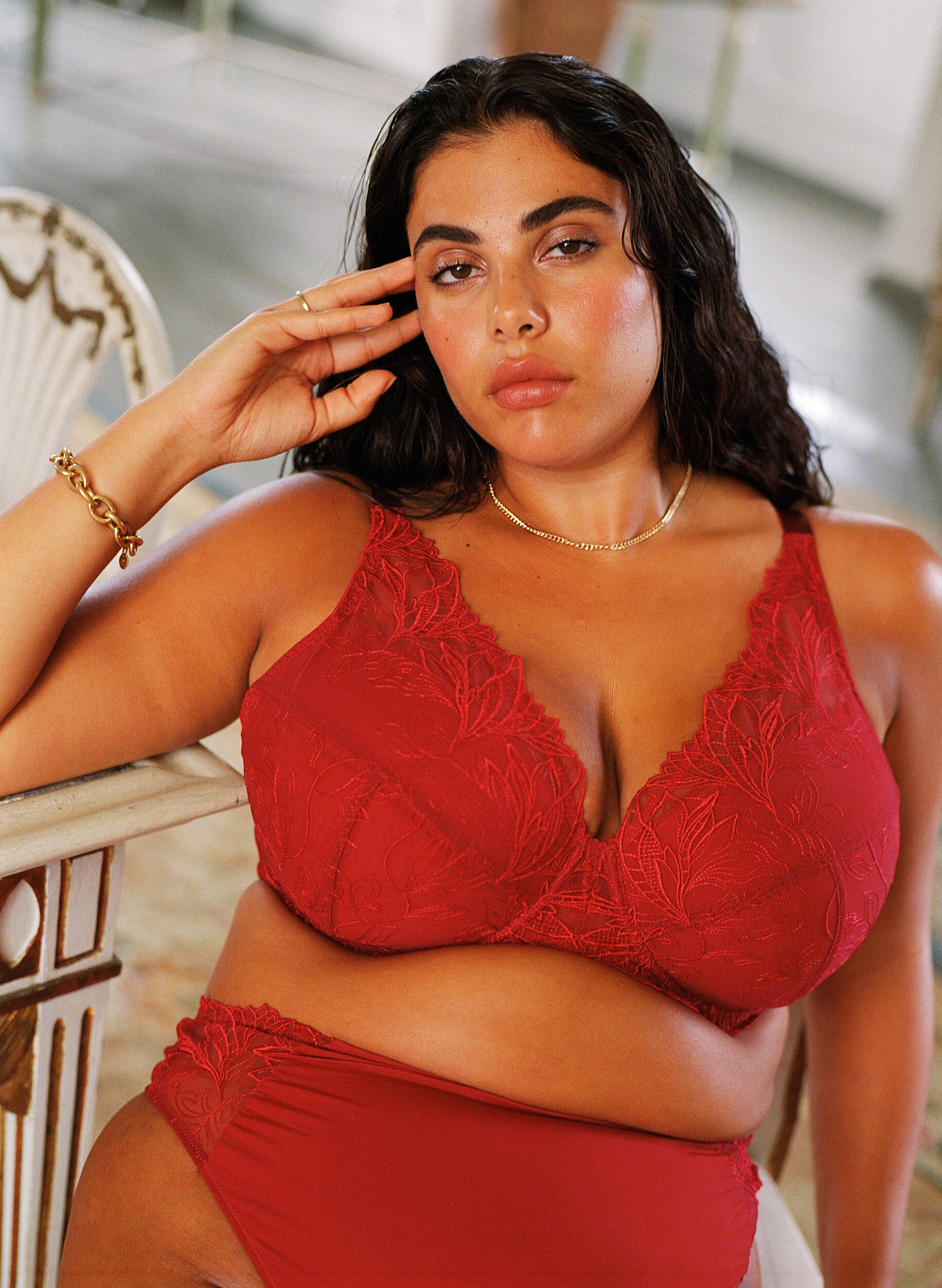 Zizzi Gevoerde kanten beha met beugel, Rood, Image image number 0