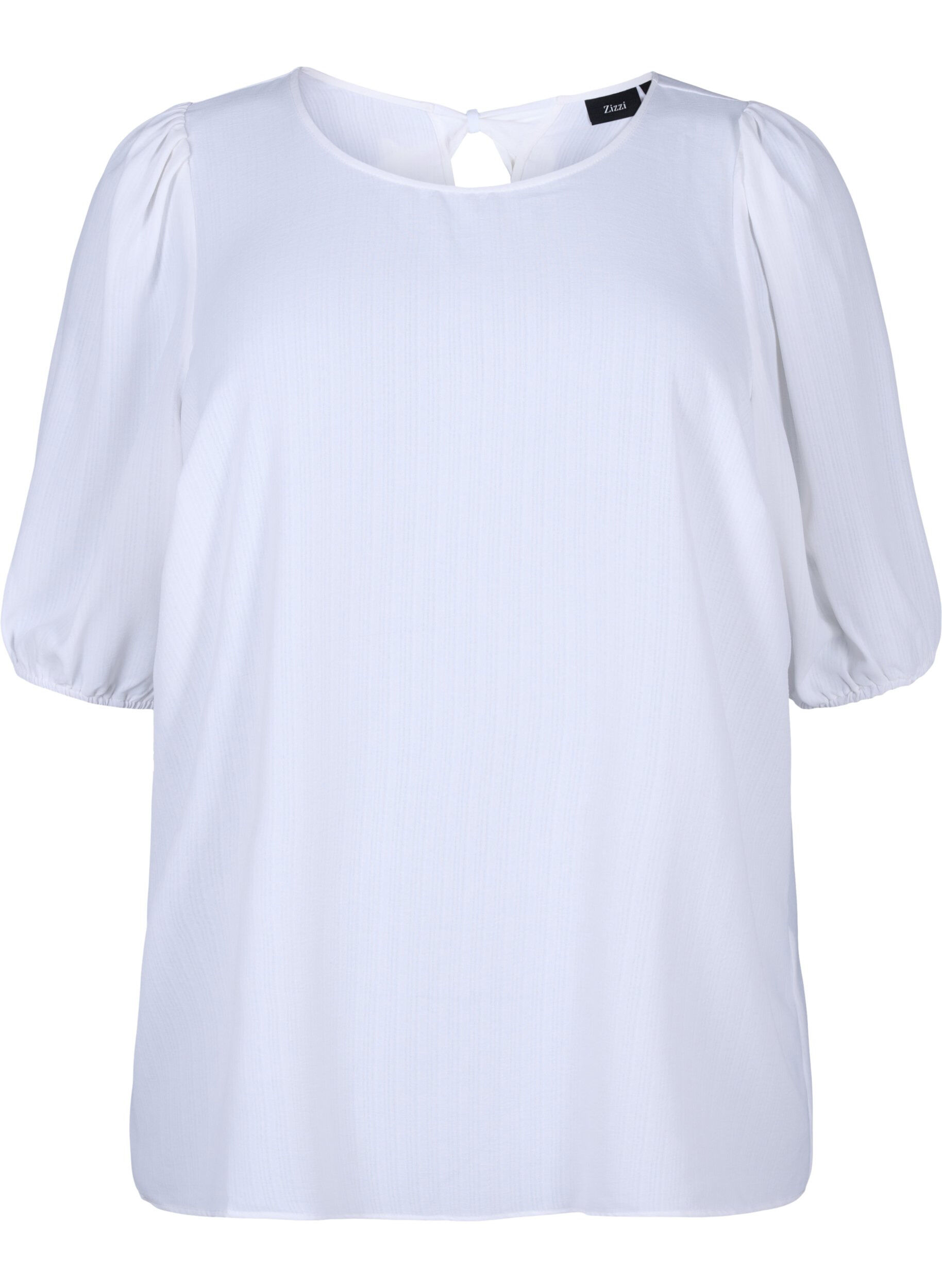Zizzi Blouse met korte mouwen en een strik op de rug, Bright White, Packshot image number 0