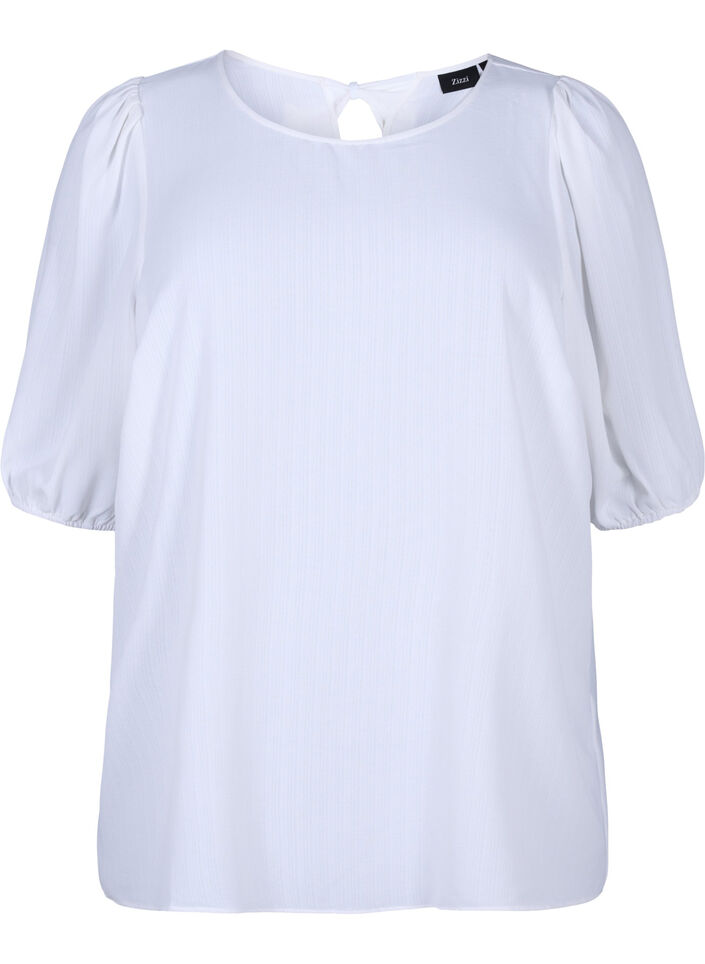 Blouse met korte mouwen en een strik op de rug, Bright White, Packshot image number 0