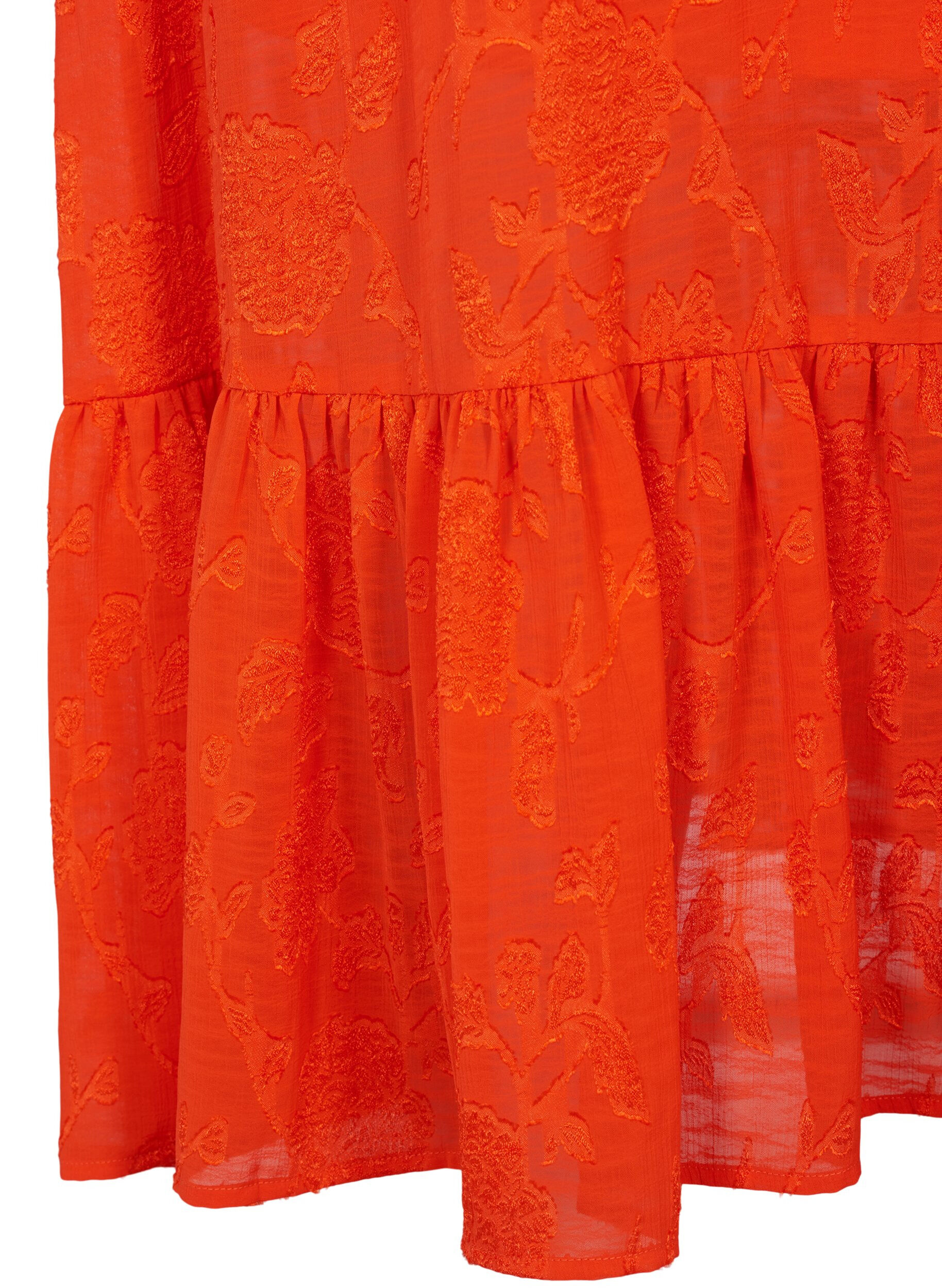 Zizzi Midi jurk in jacquard look en lange mouw, Orange.com, Packshot image number 3