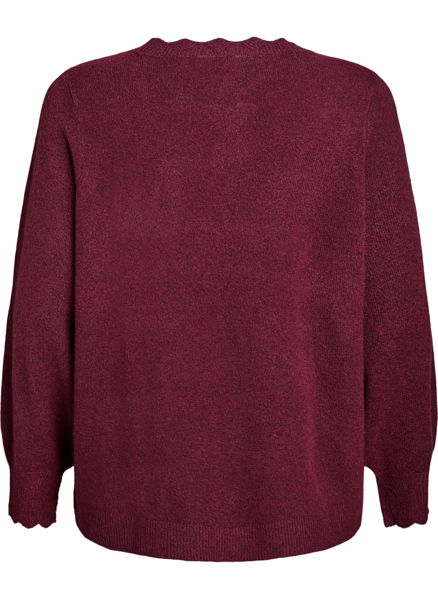 Zizzi Gebreide blouse met golvende randen, Donker Bordeaux, Packshot image number 1
