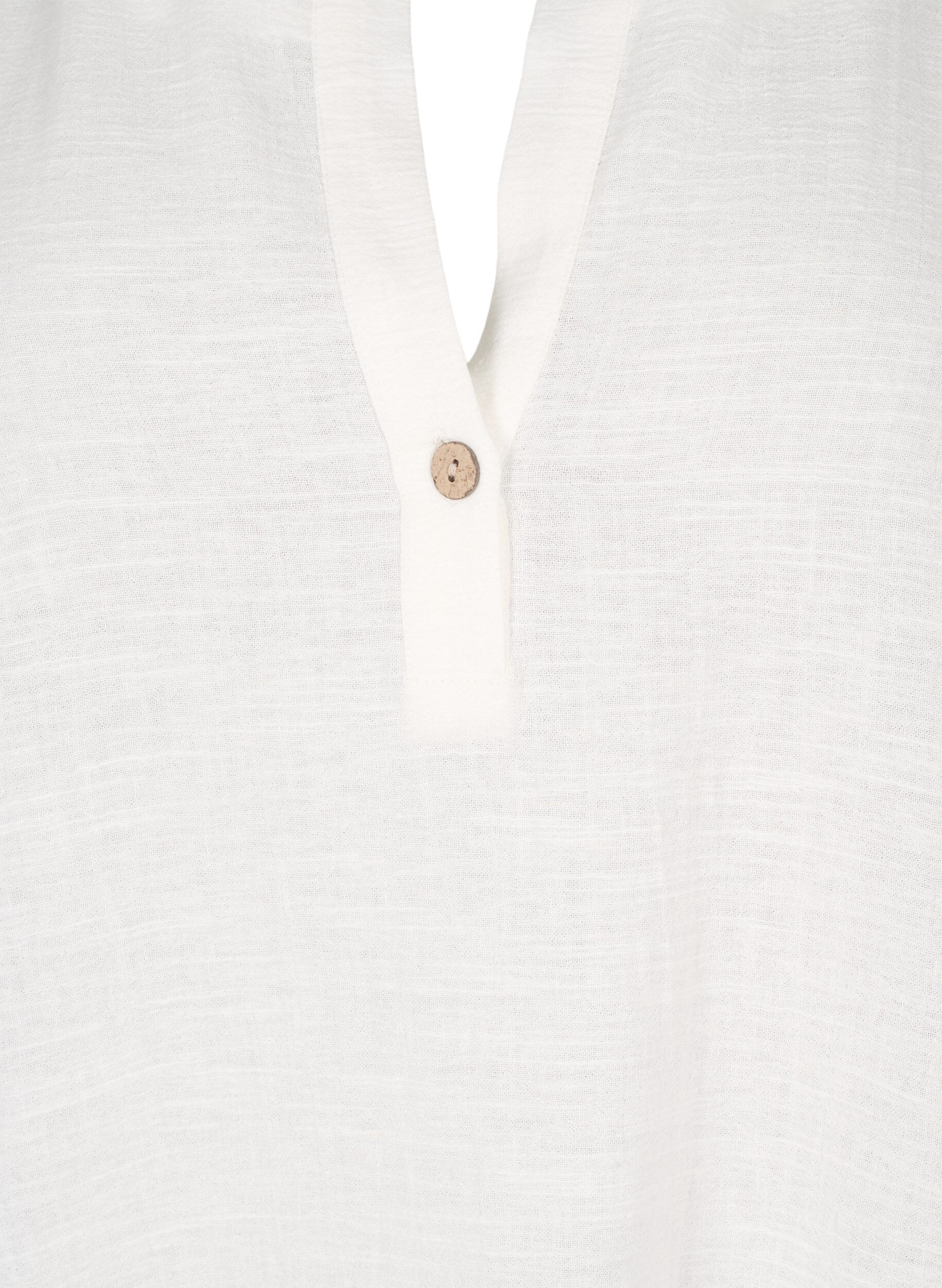 Zizzi Tuniek met 3/4 mouwen van katoenmix en linnen, Off-White, Packshot image number 2