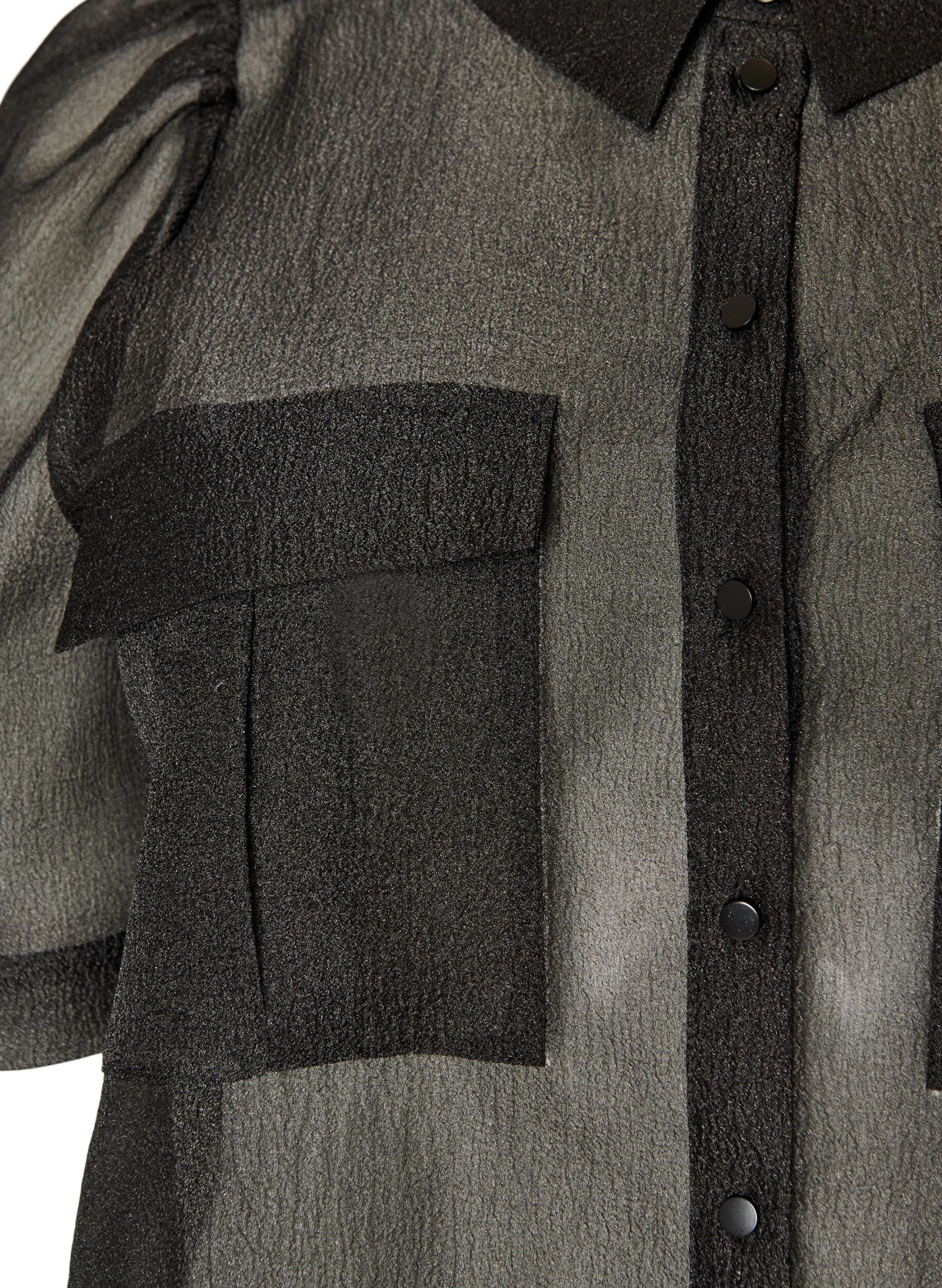 ZizziOrganza jurk met puffmouwen en borstzakken, Zwart, Packshot image number 2