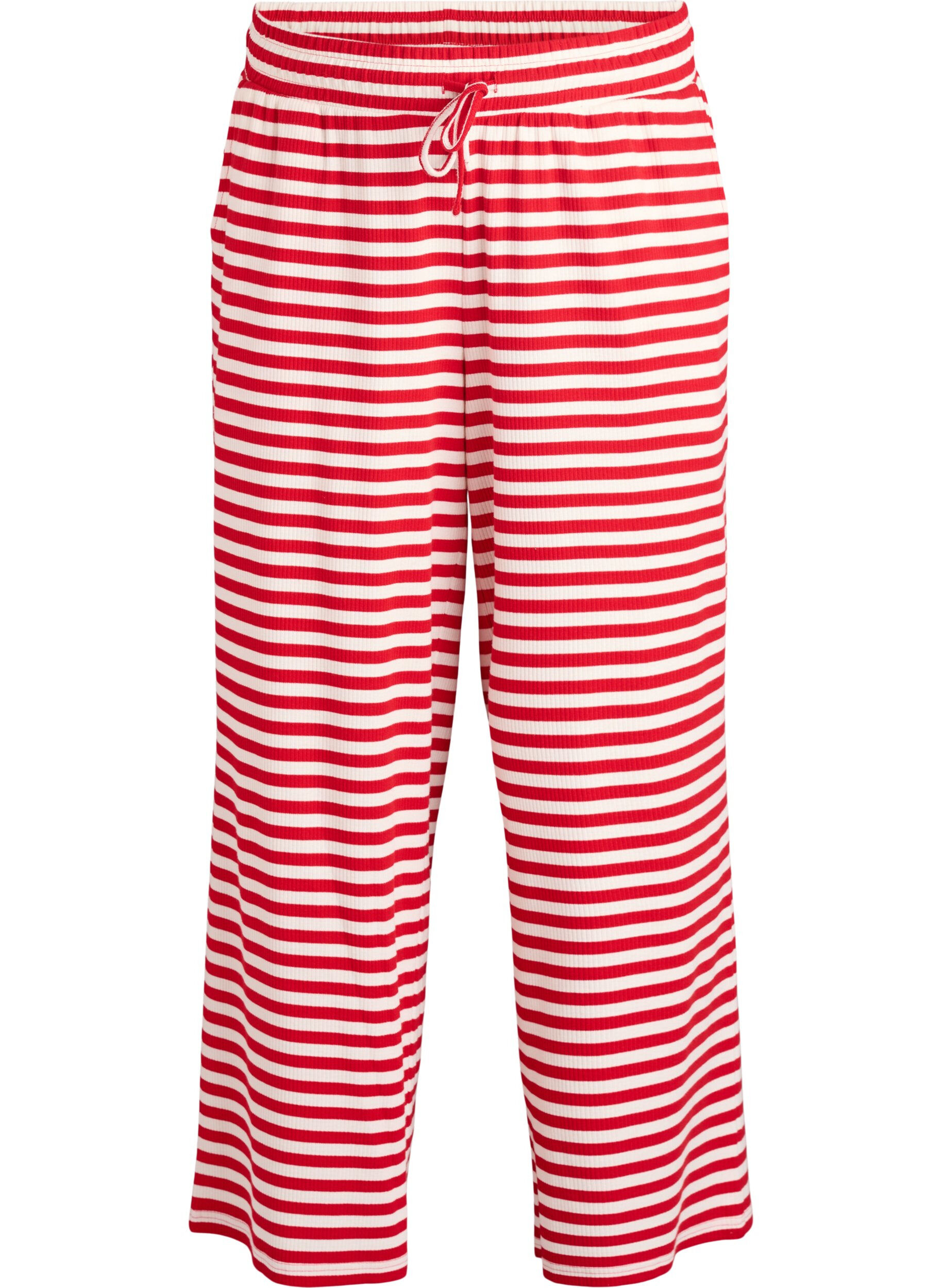 Zizzi Gestreepte pyjamabroek met een high waist en wijde pijpen, Rood, Packshot image number 0