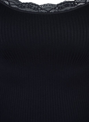 Effen rib onderhemd met kant, Black, Packshot image number 2