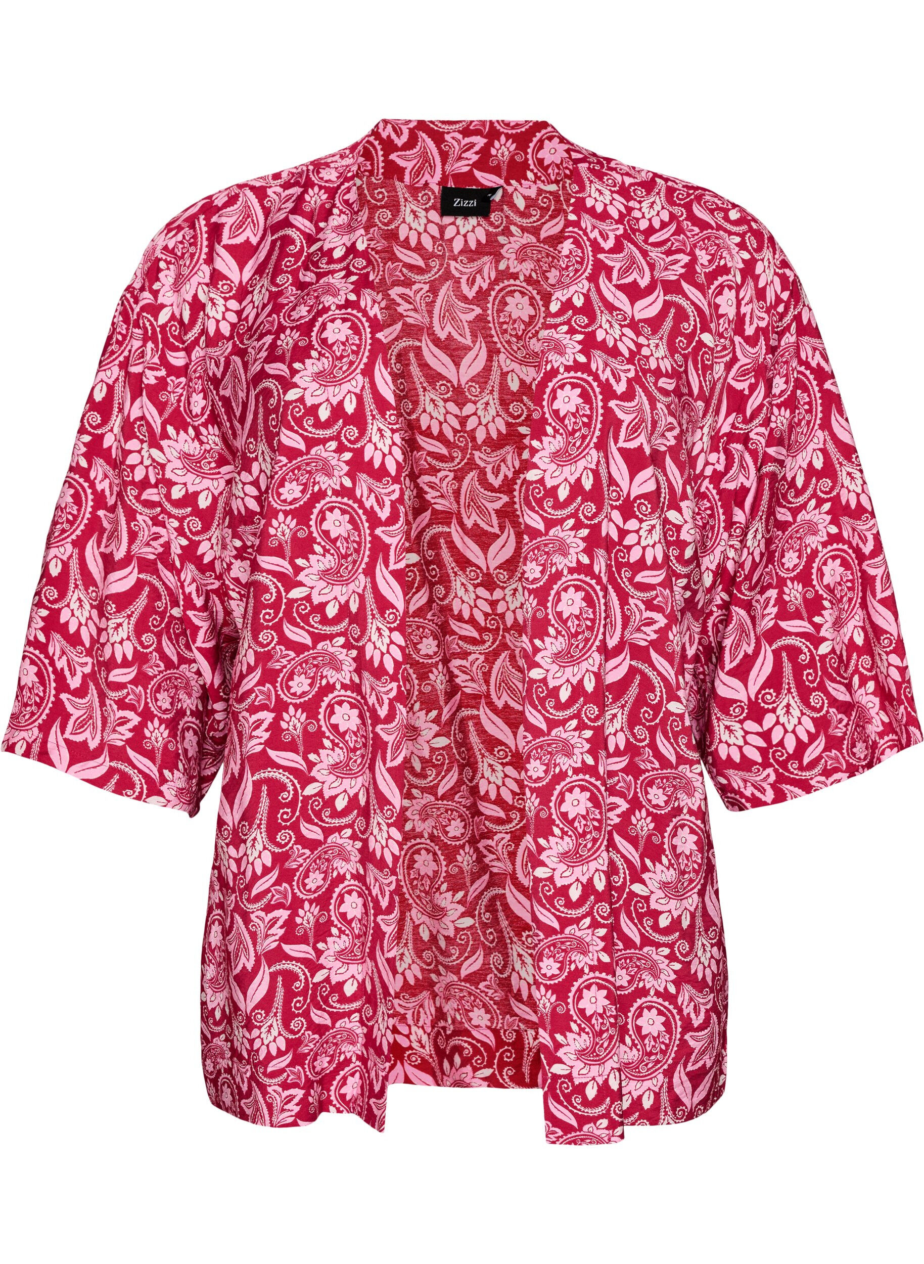 ZizziKorte viscose kimono met 3/4 mouwen, Roze, Packshot image number 0