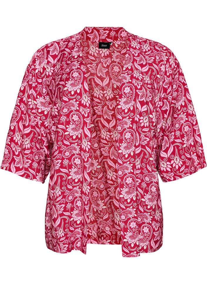 Korte viscose kimono met 3/4 mouwen, Roze, Packshot image number 0