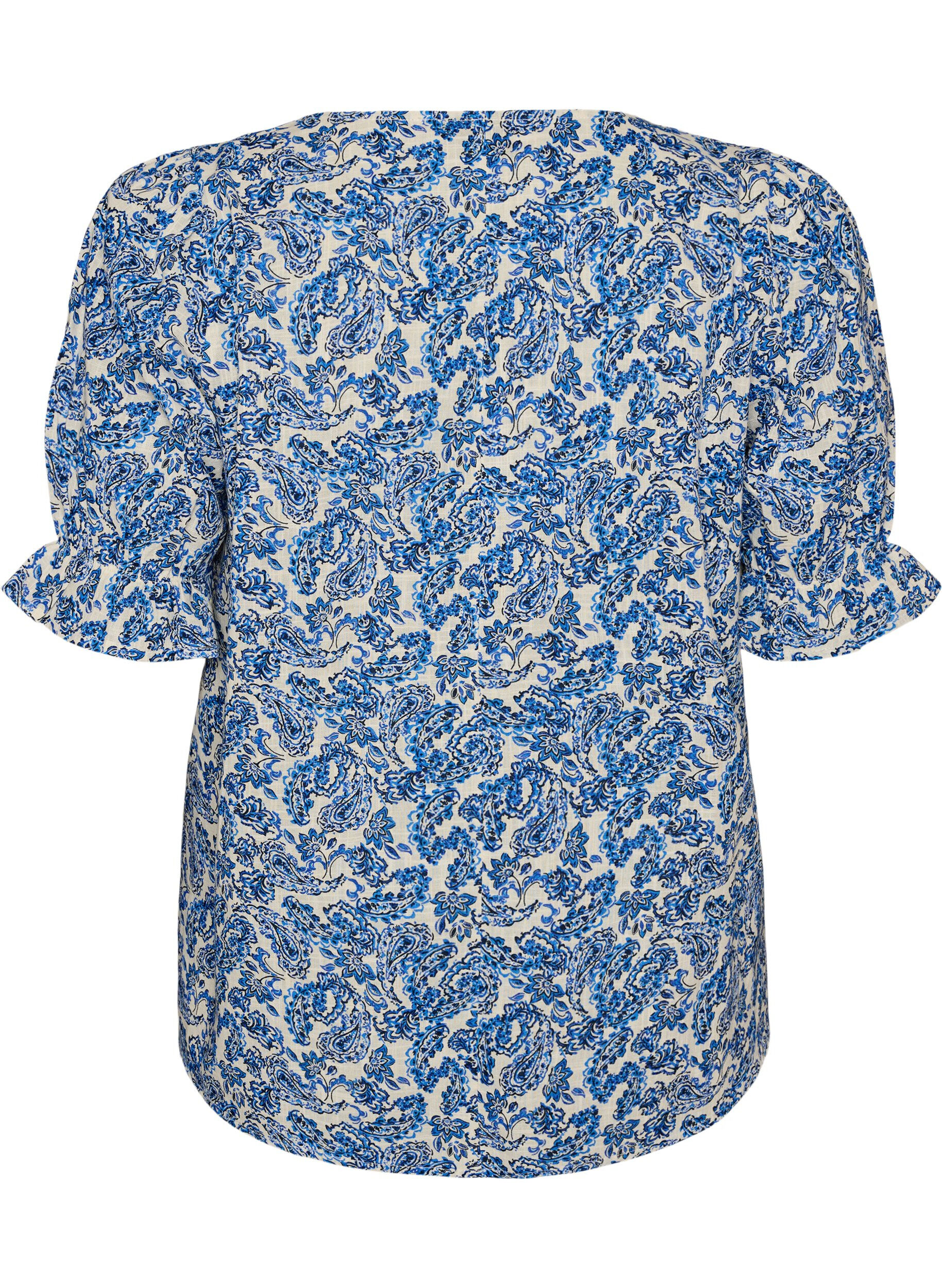 ZizziKatoenen blouse met vierkante halslijn, Blauw, Packshot image number 1