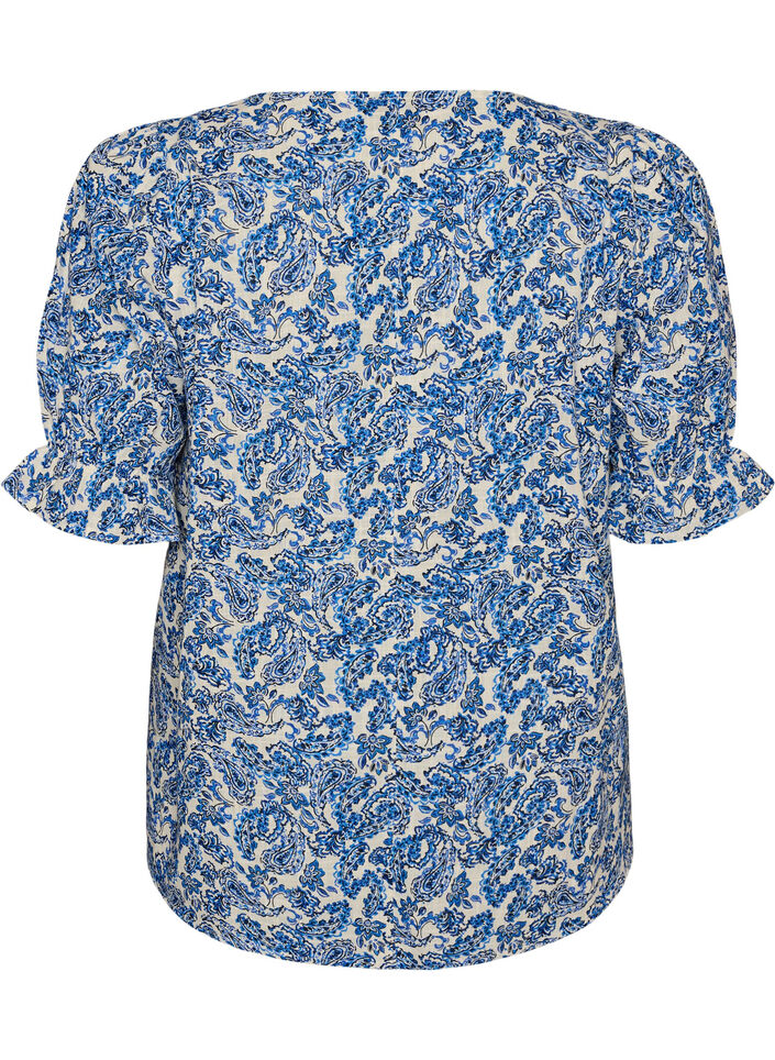 Katoenen blouse met vierkante halslijn, Blauw, Packshot image number 1