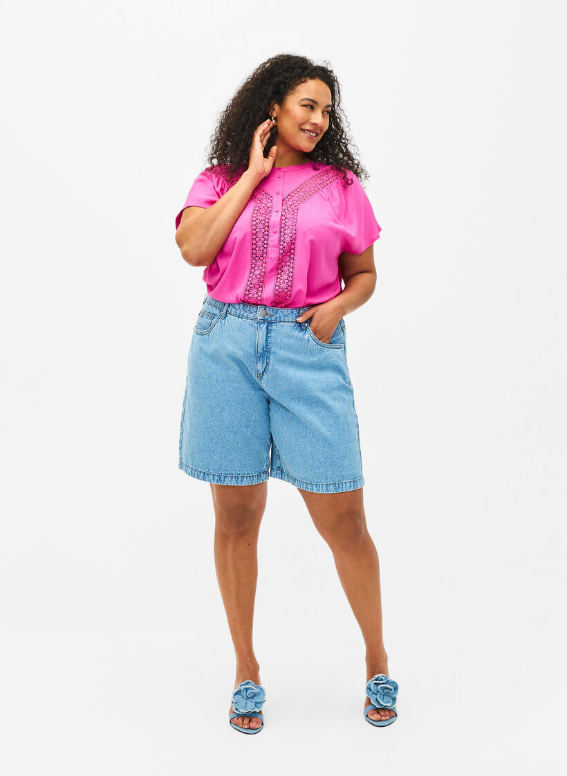 Viscose blouse met kanten afwerking, Raspberry Rose, Model image number 2