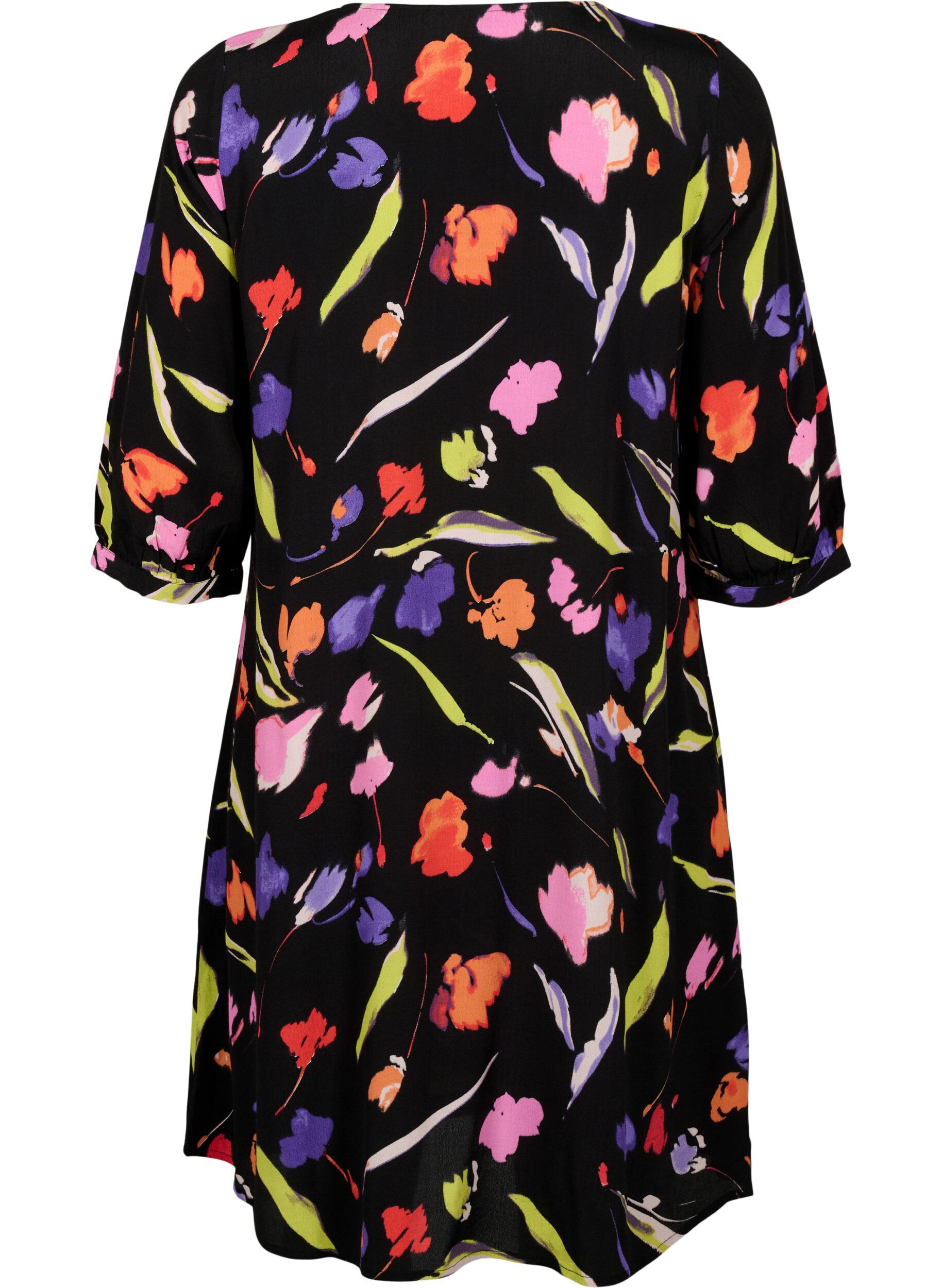 Zizzi Viscose jurk met print en 3/4 mouwen, Faded Tulip AOP, Packshot image number 1