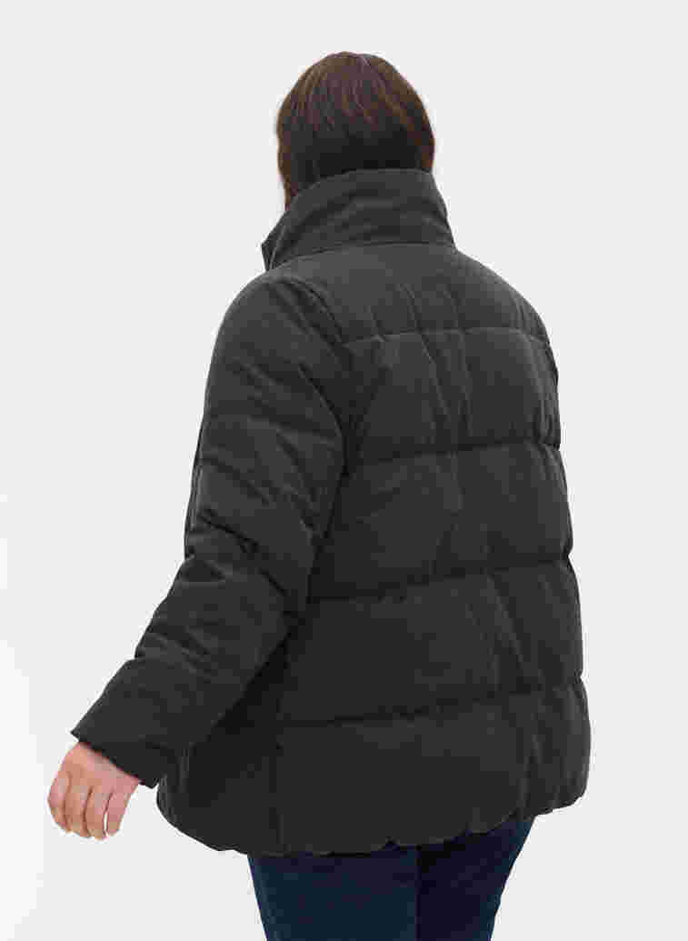 Korte winterjas met rits en hoge kraag, Black, Model image number 1