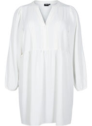 FLASH - Korte jurk met plooien en lange mouwen, Wit