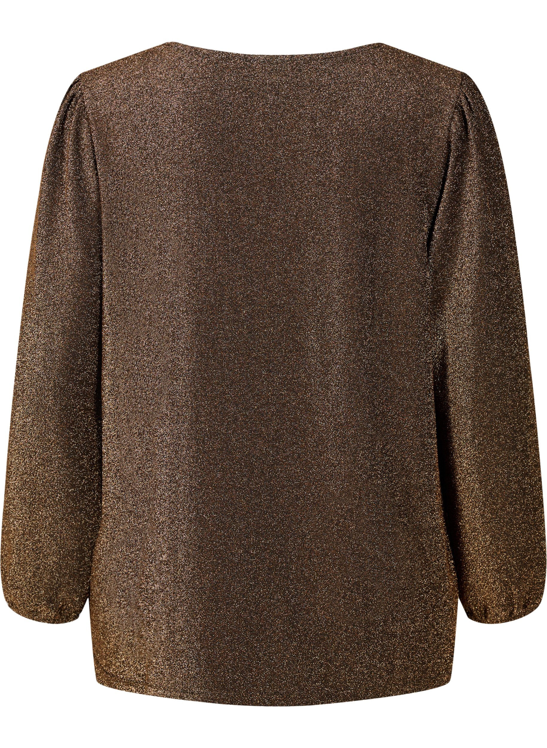 Zizzi Glitter blouse met pofmouwen, Black Copper, Packshot image number 1