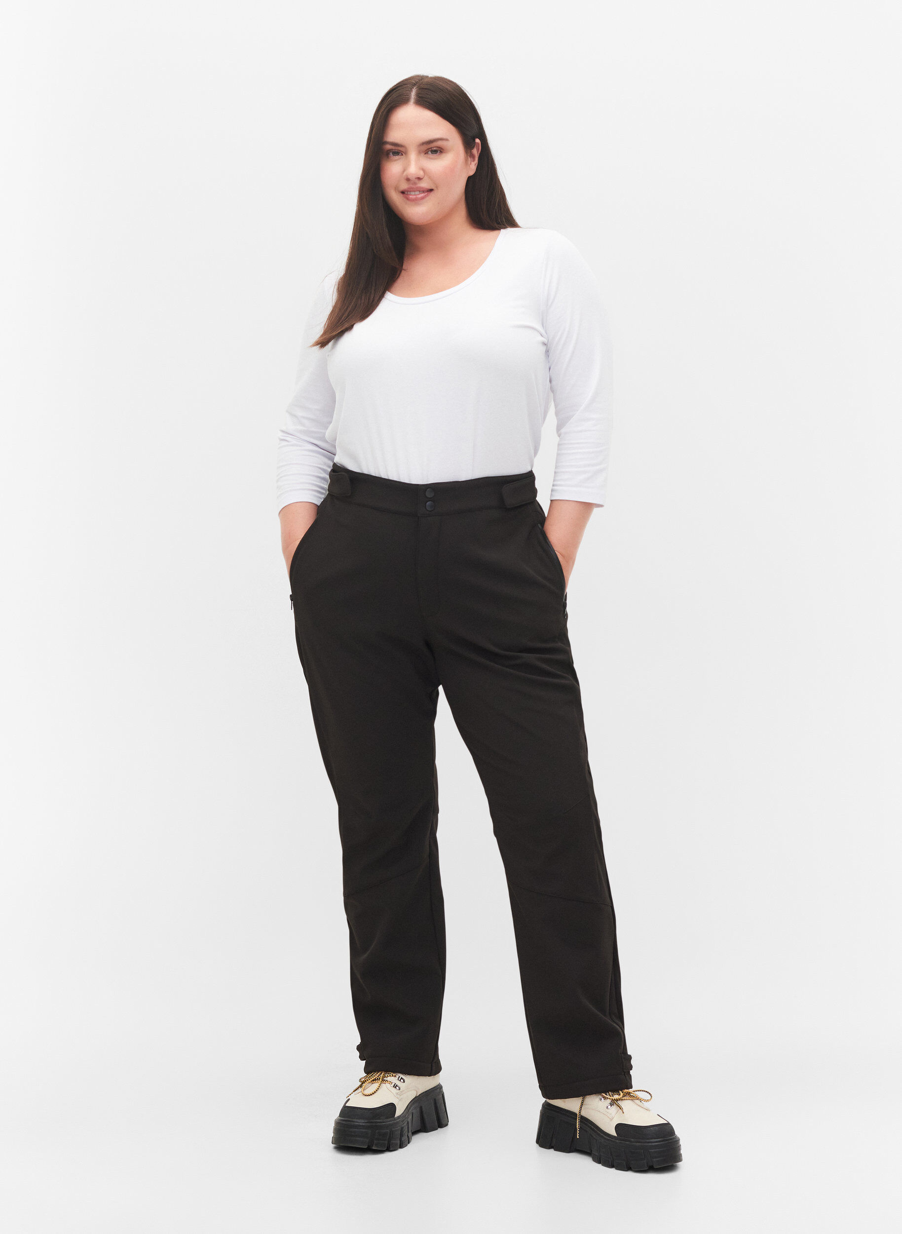 ZizziSoftshell broek met verstelbaar velcro, Zwart, Model image number 1