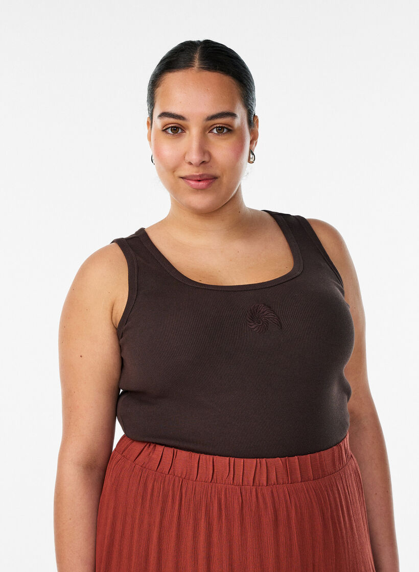 Nauwsluitende top met motief, Bruin, Model image number 0