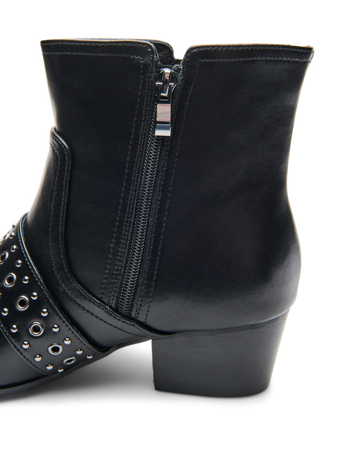 Enkellaars van leer met gesp en studs, Zwart, Packshot image number 4