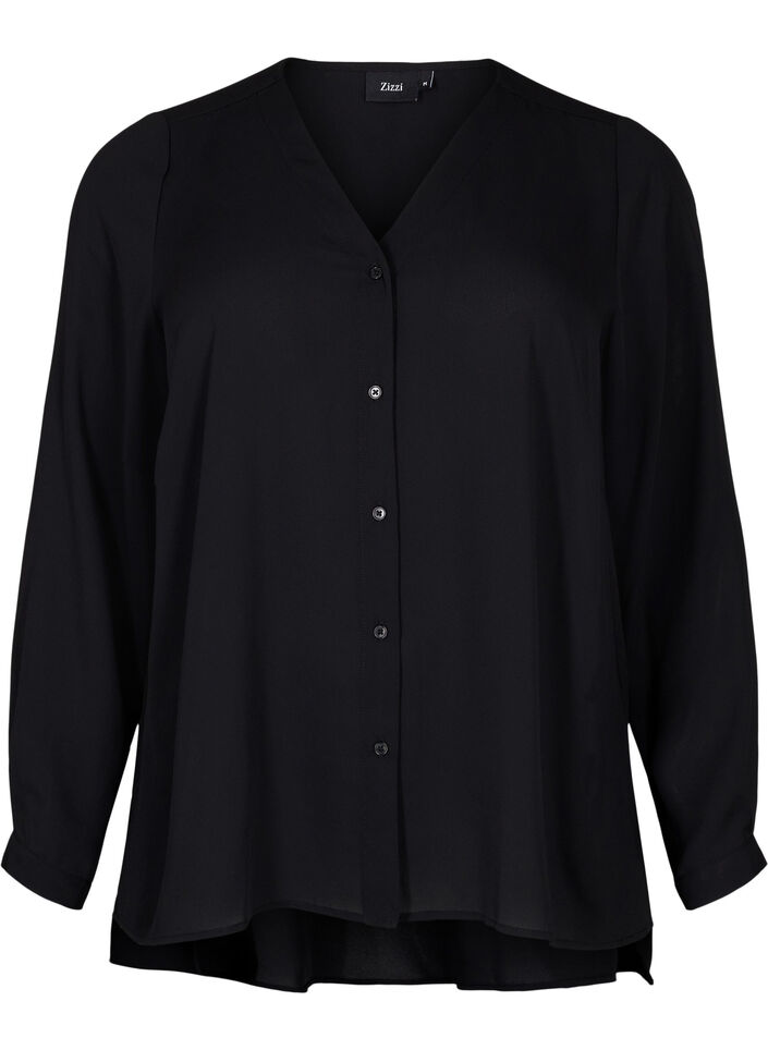Overhemd met lange mouwen en v-hals, Black, Packshot image number 0