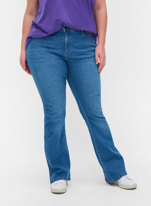 Ellen bootcut jeans met hoge taille, Light blue, Model image number 2