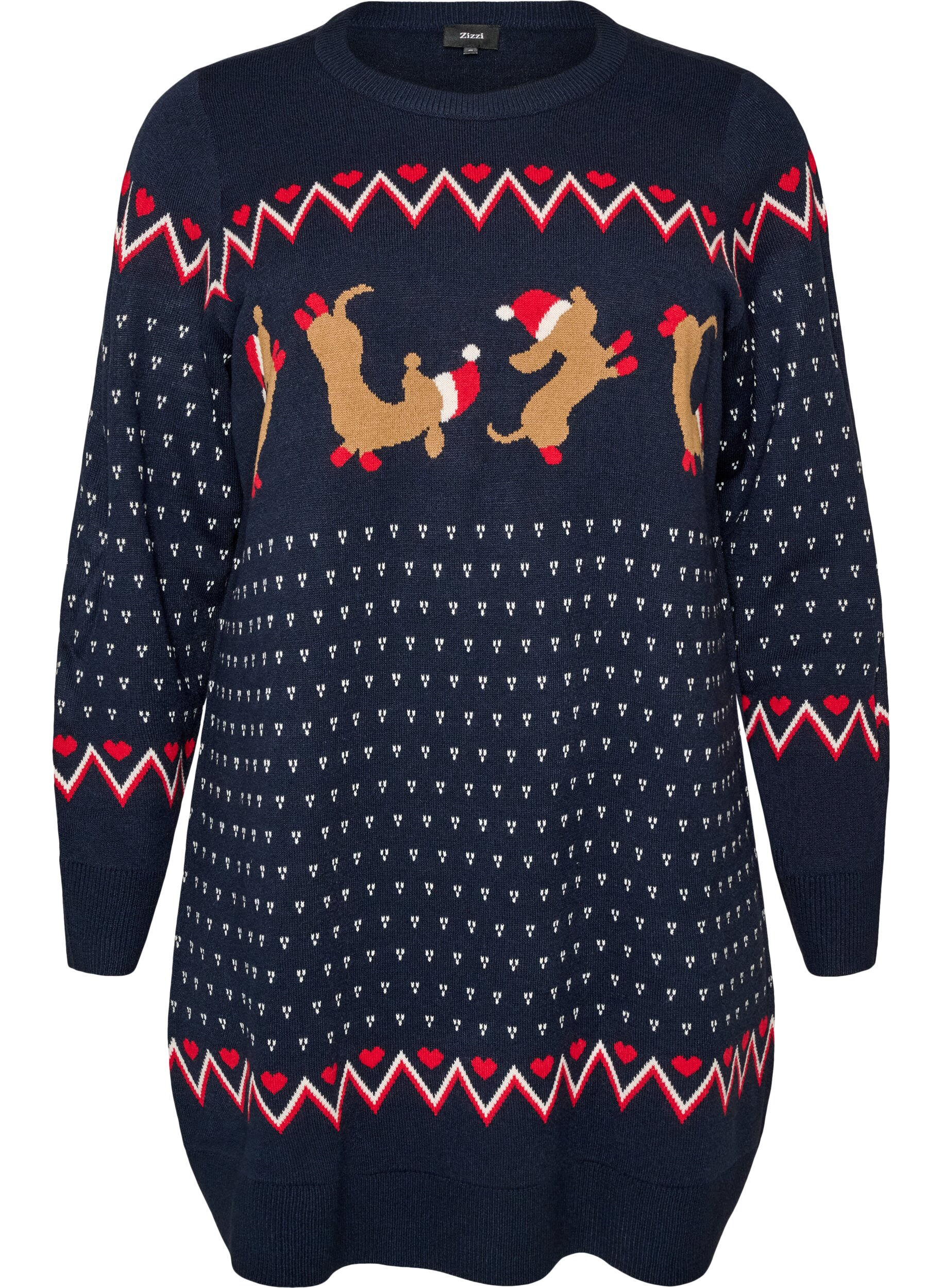 ZizziKorte gebreide jurk met kerstmotief, Blauw, Packshot image number 0