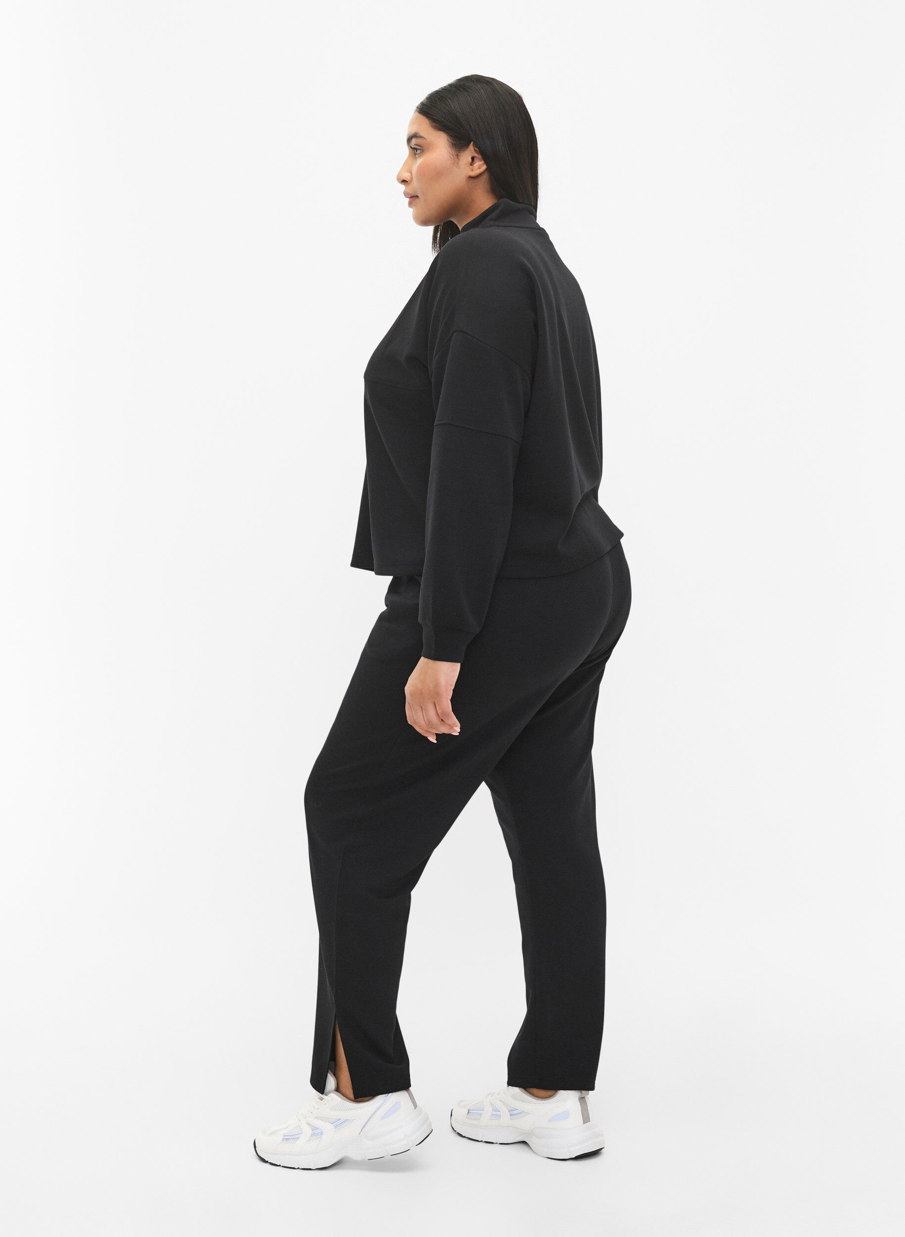 Zizzi Broek in modalmix met split, Black, Model image number 4
