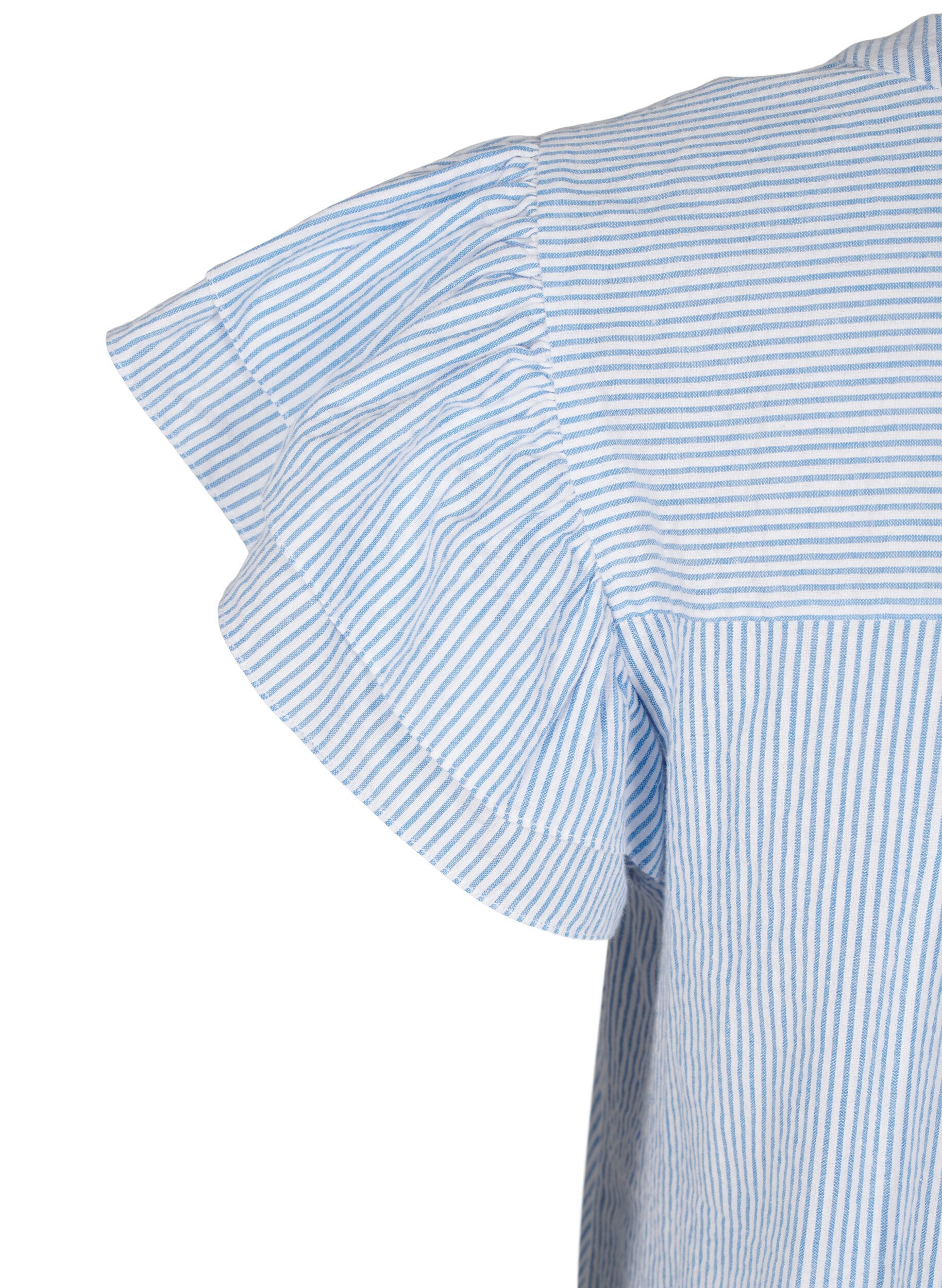 Zizzi Korte gestreepte jurk met ruches, Blauw, Packshot image number 3