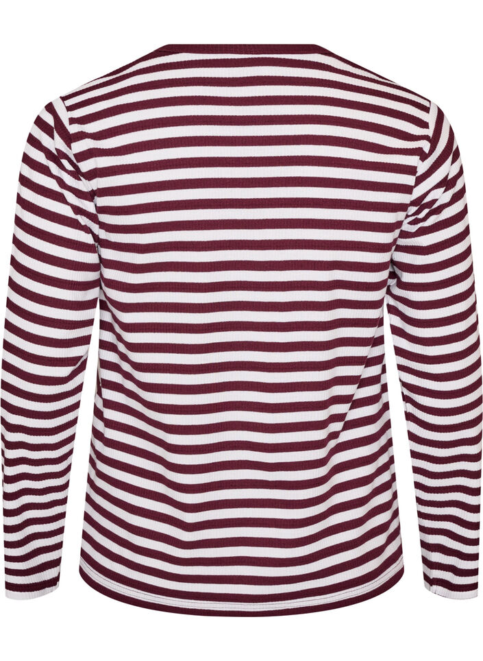 Nachtbovenstuk met lange mouwen in geribde jersey met strepen, Rood, Packshot image number 1