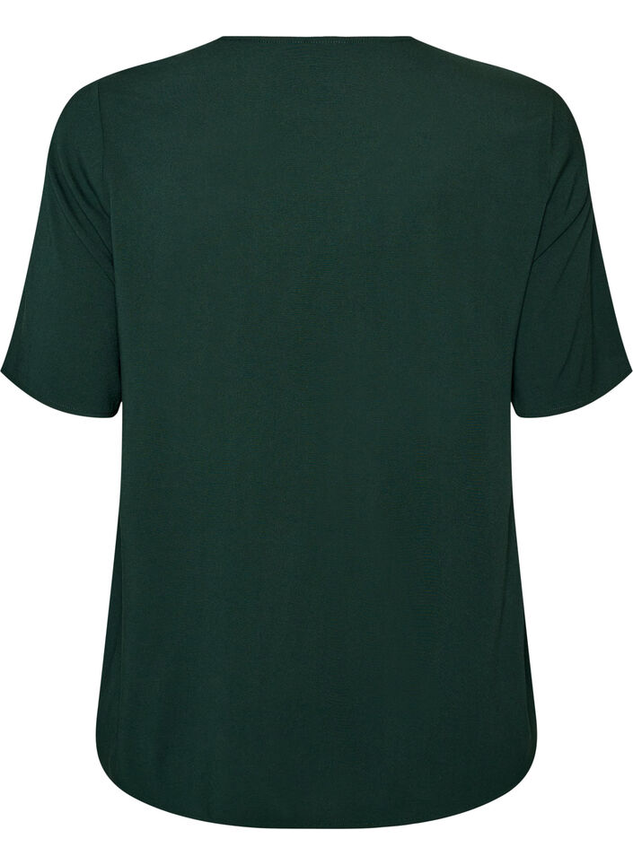 Geweven blouse met korte mouwen en ronde hals, Groen, Packshot image number 1