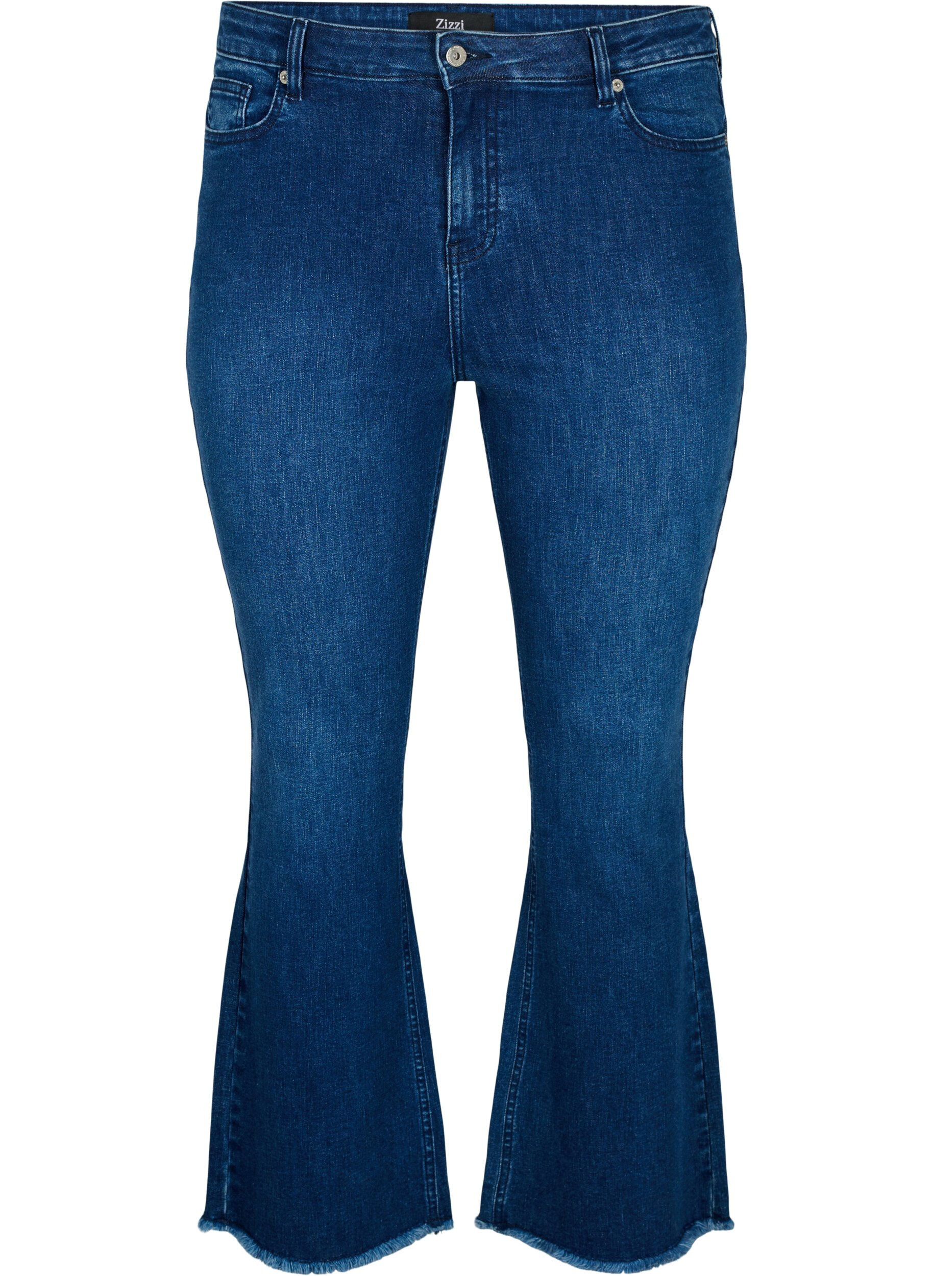 Zizzi Ellen bootcut jeans met rauwe rand, Blue denim, Packshot image number 0
