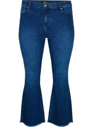 Ellen bootcut jeans met rauwe rand, Blue denim, Packshot image number 0