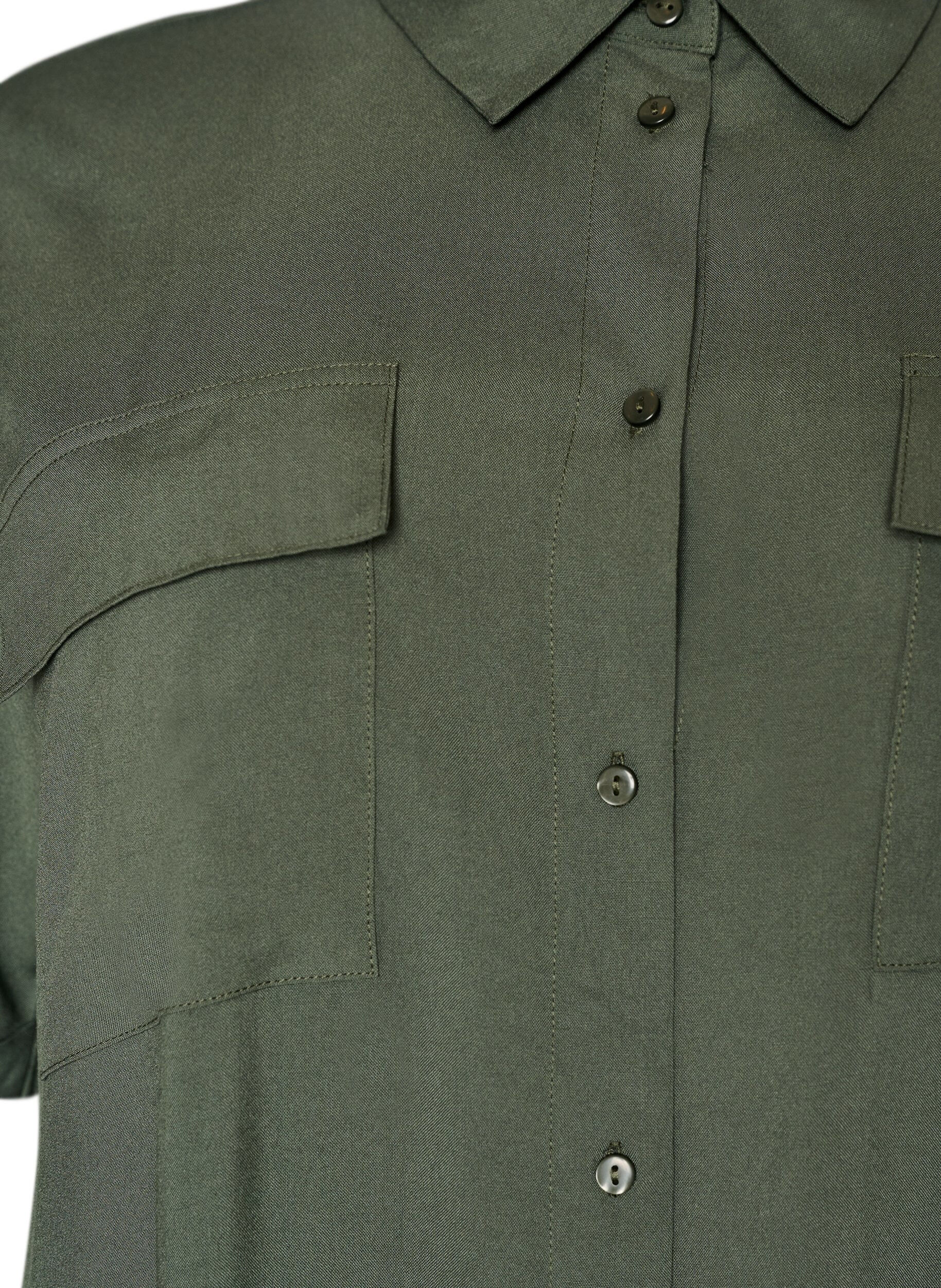 Zizzi Lange overhemdjurk met korte mouwen, Groen, Packshot image number 2