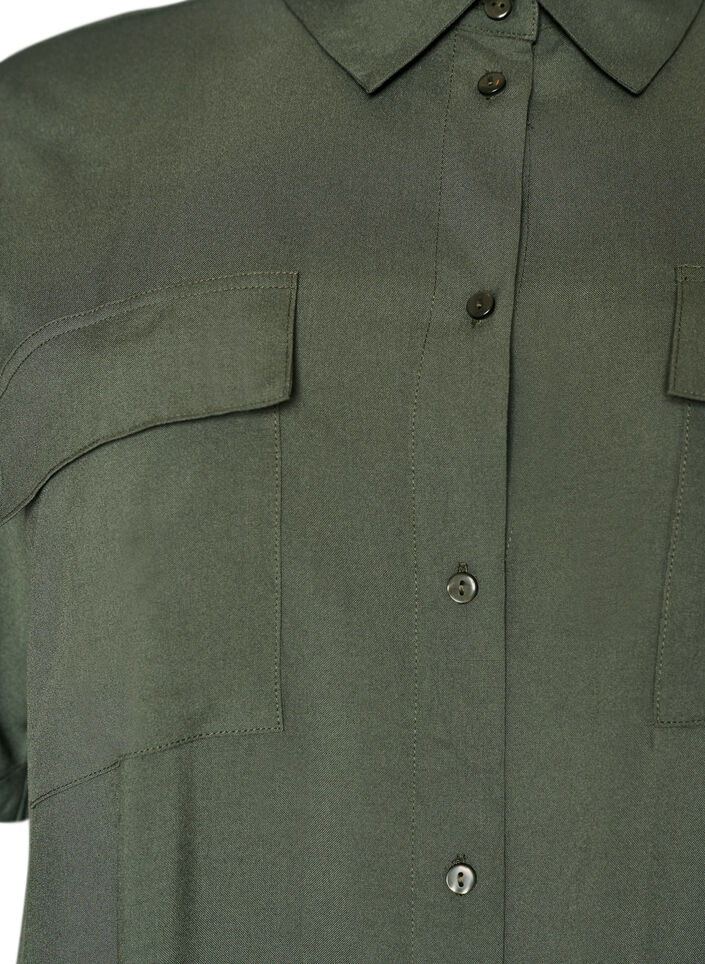 Lange overhemdjurk met korte mouwen, Groen, Packshot image number 2