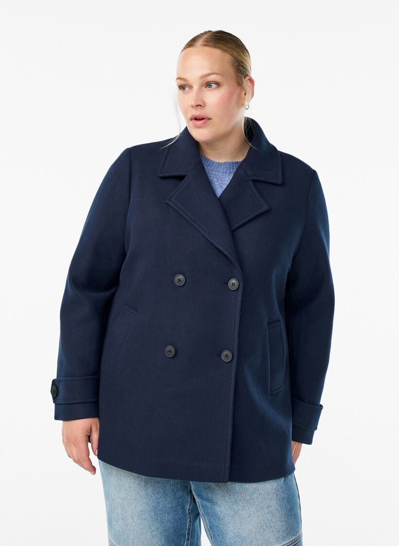Korte jas met dubbele knoopsluiting, Blauw, Model image number 0
