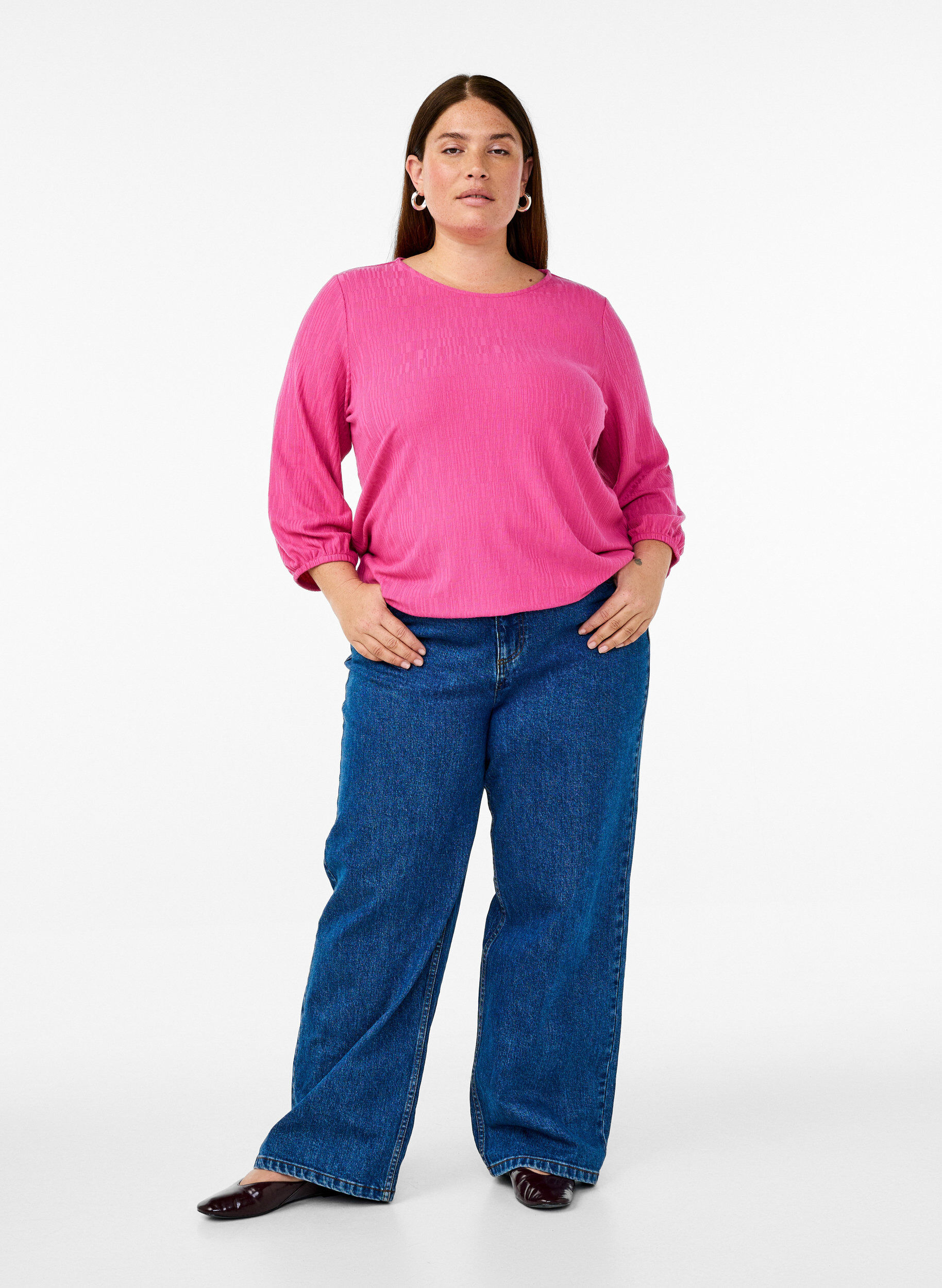 ZizziBlouse met textuur en 3/4 mouwen, Roze, Model image number 1