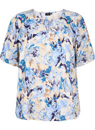 Korte mouw visrose Blouse met print, Blauw