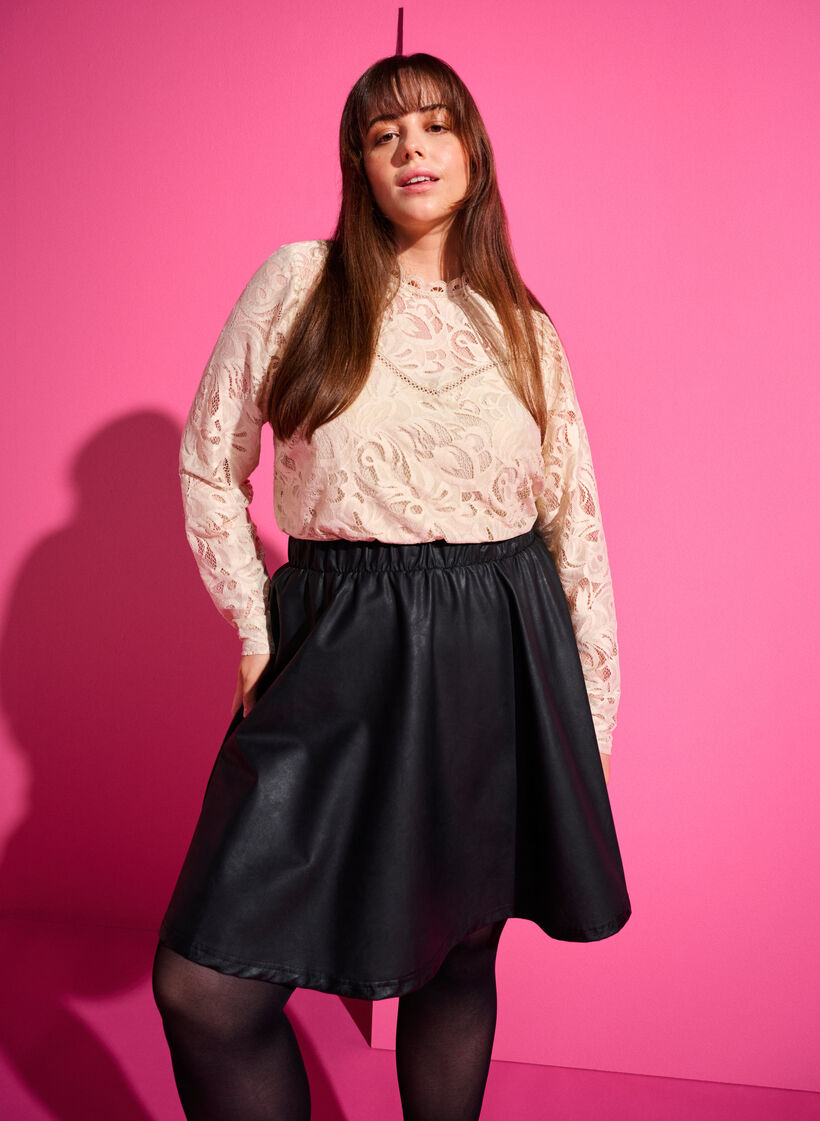 Kanten blouse met lange mouwen, Champagne, Image image number 0