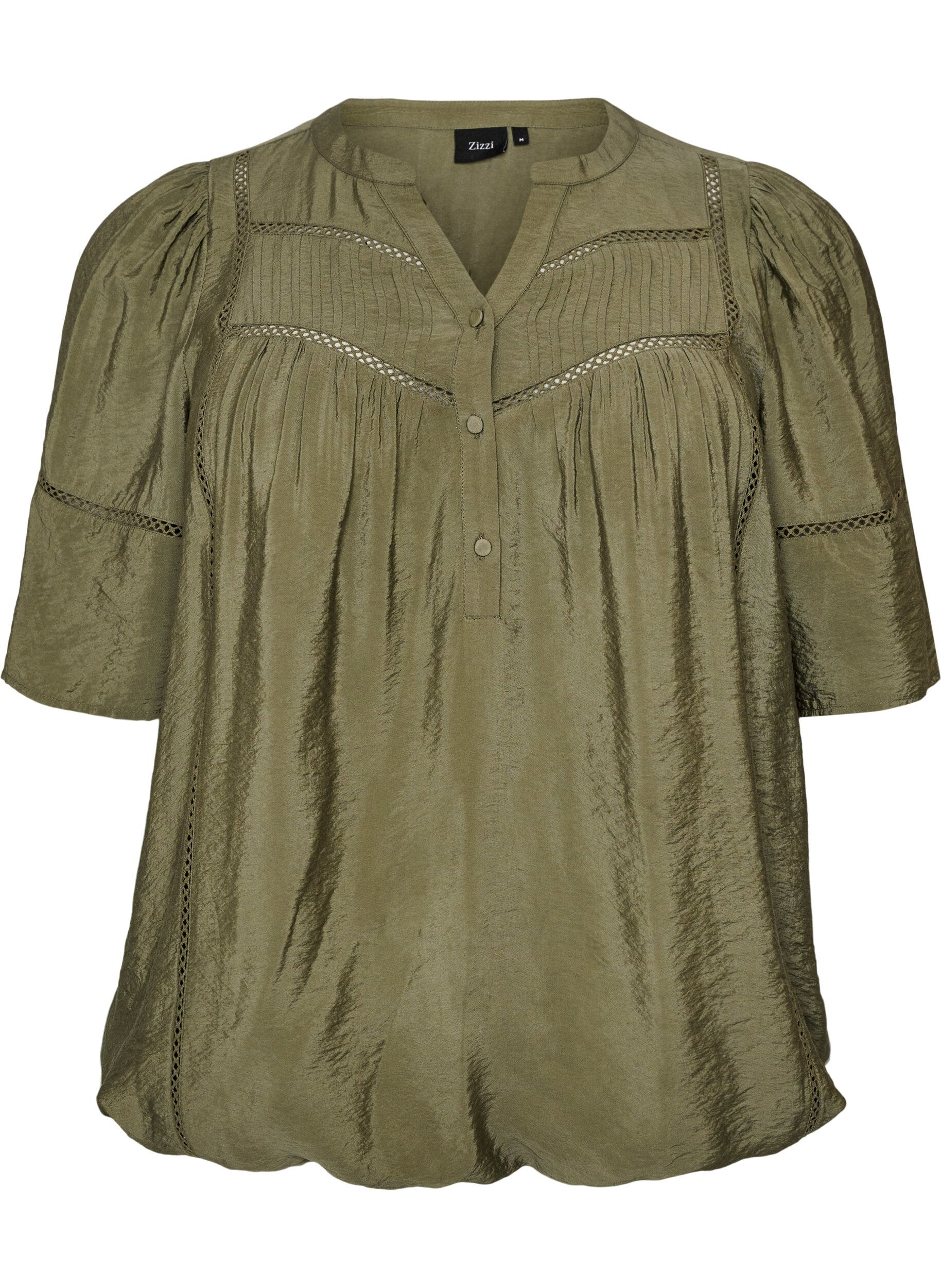 ZizziViscose blouse met plooien en balloneffect, Groen, Packshot image number 0