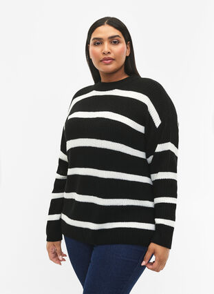 FLASH - Gestreepte trui, Black/White Stripe, Model image number 0